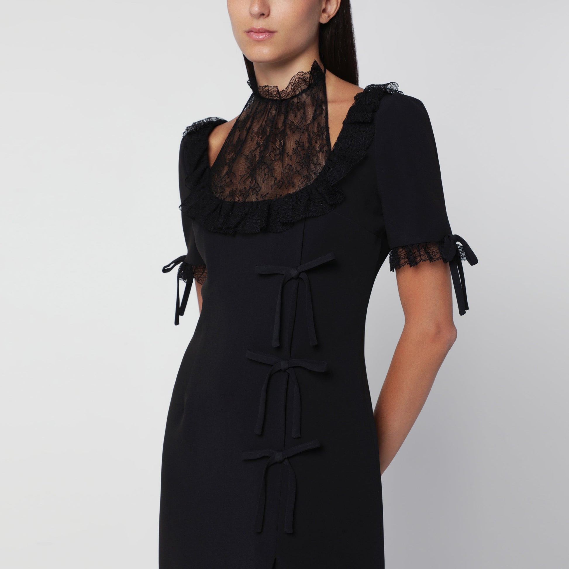Alessandra Rich Black Midi Dress With Lace Insert Women ALESSANDRA RICH
