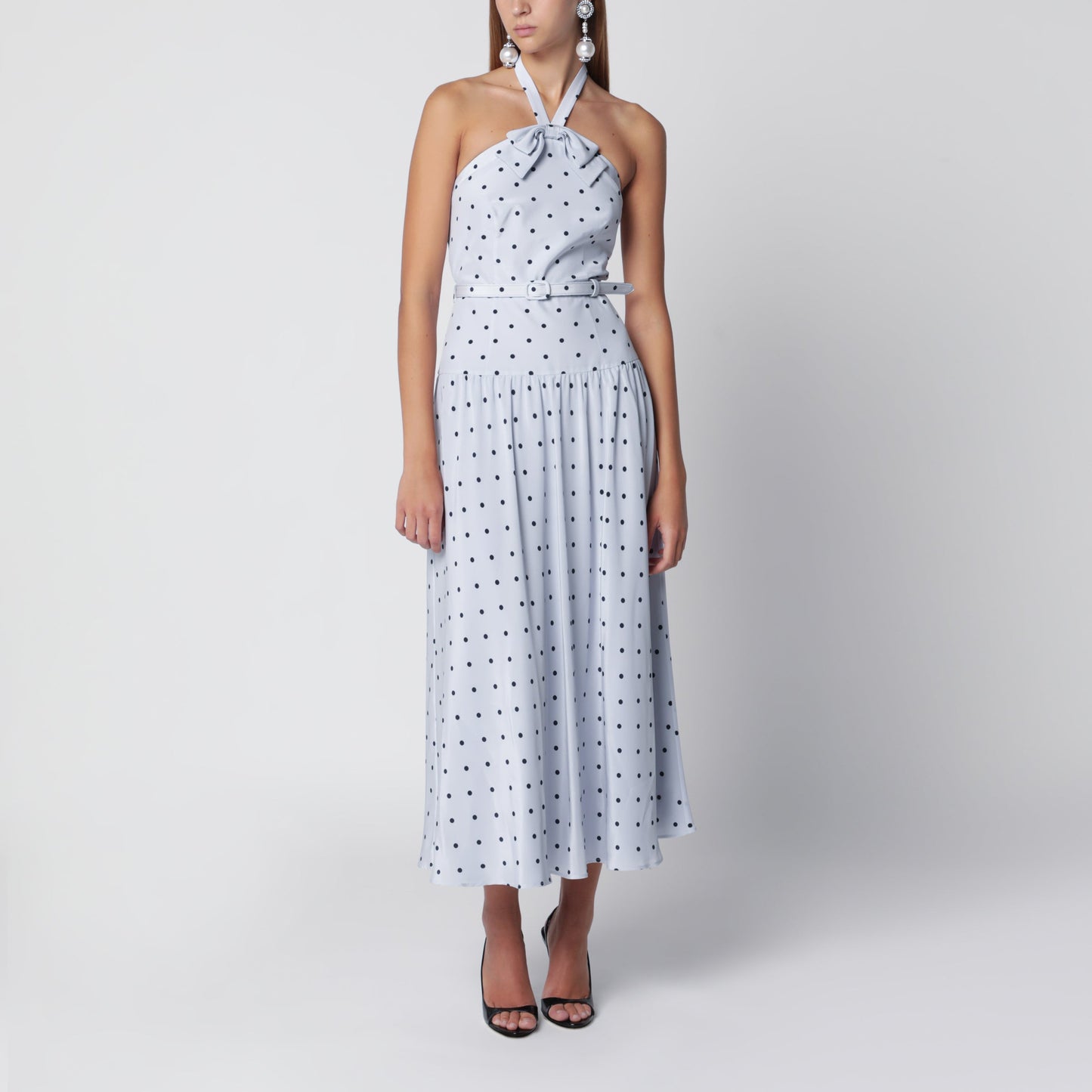 Alessandra Rich Light Blue Silk Midi Dress With Polka Dots Women ALESSANDRA RICH