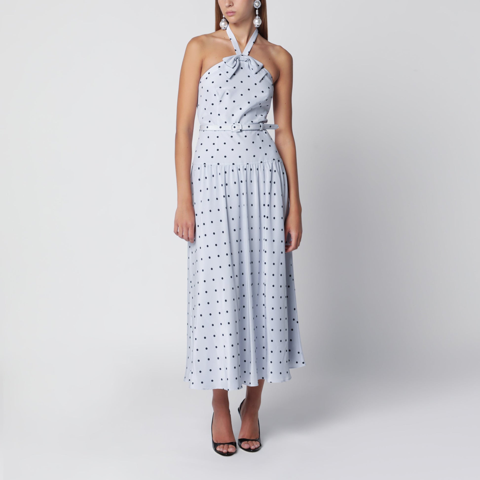 Alessandra Rich Light Blue Silk Midi Dress With Polka Dots Women ALESSANDRA RICH