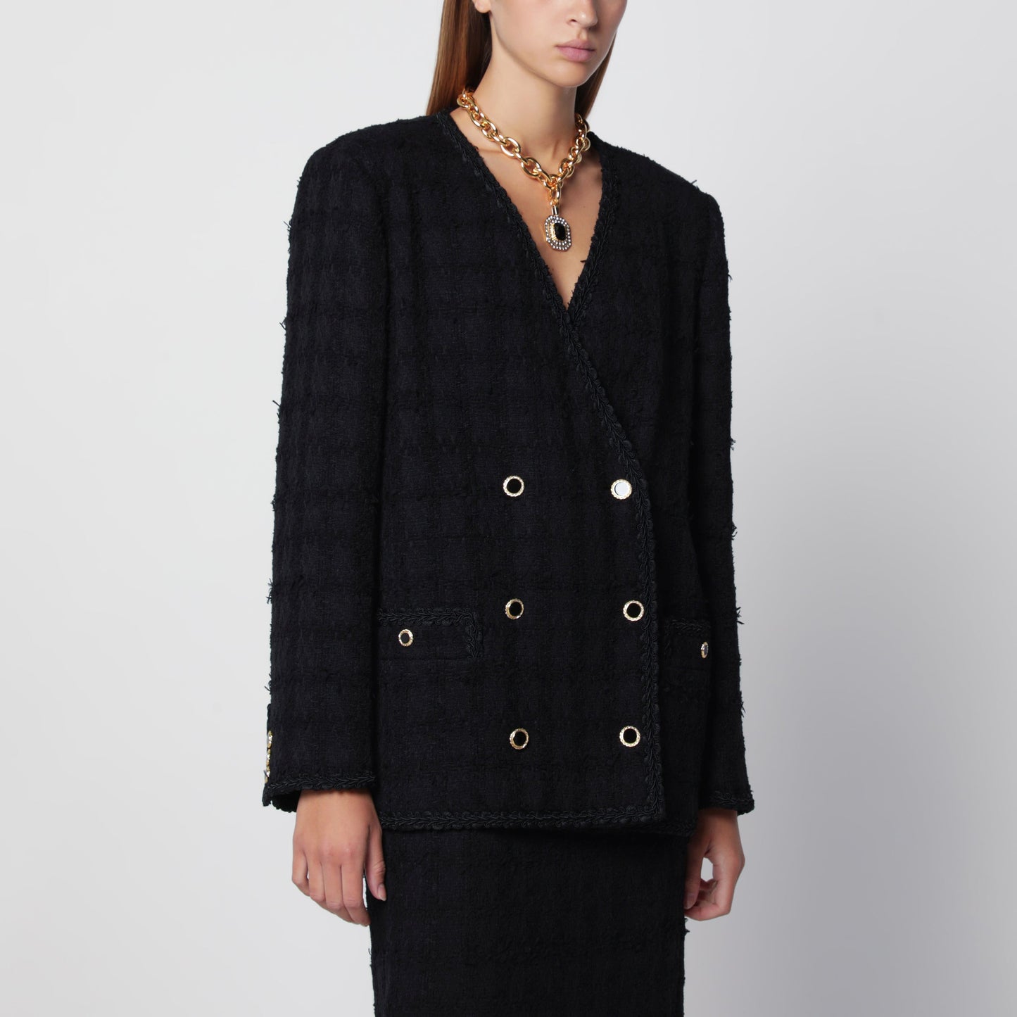 Alessandra Rich Black Double-Breasted Boucle Tweed Jacket Women ALESSANDRA RICH