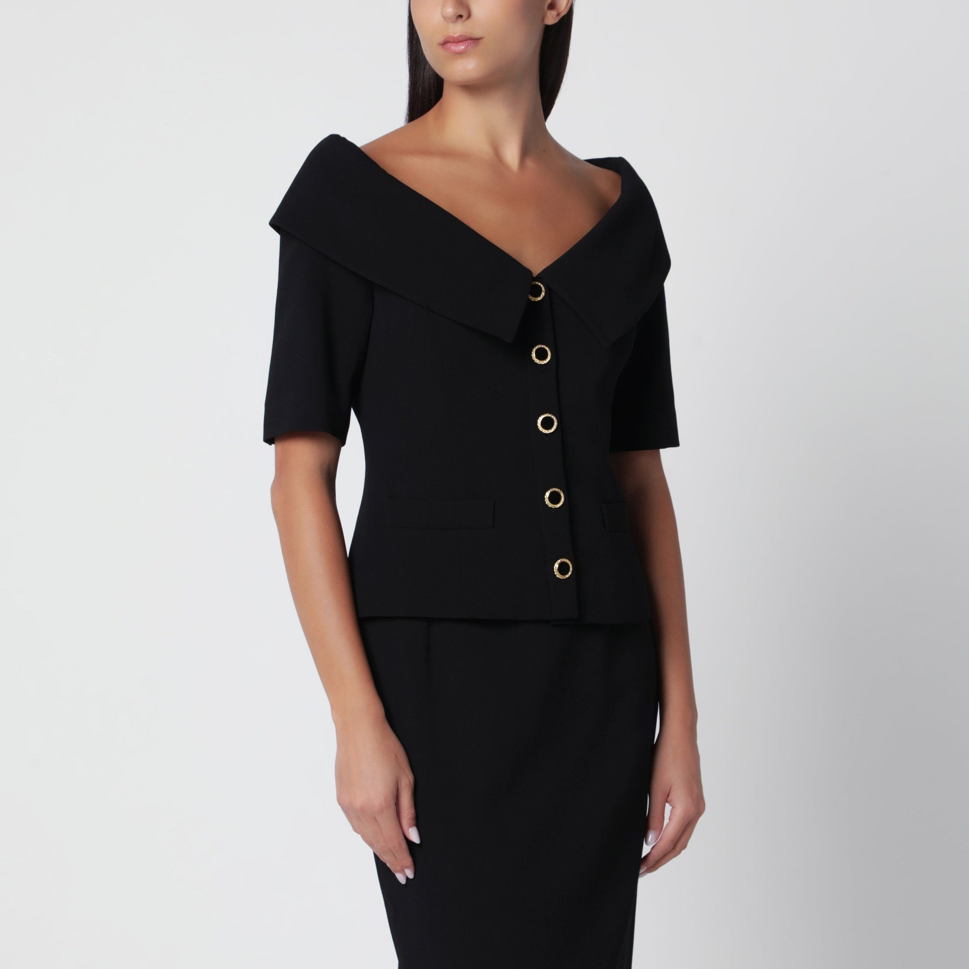 Alessandra Rich Off-Shoulder Black Wool Crãªpe Jacket Women ALESSANDRA RICH
