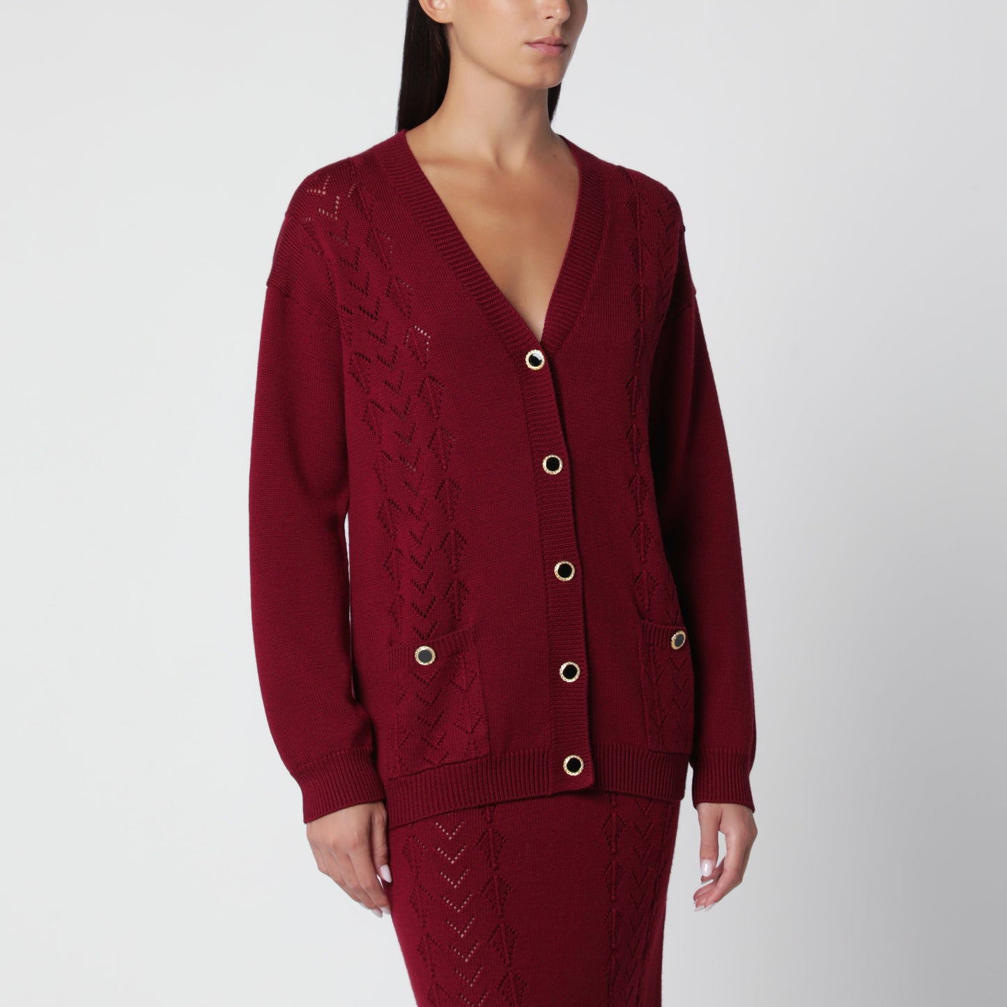Alessandra Rich Bordeaux Merino Wool Knit Cardigan Women ALESSANDRA RICH