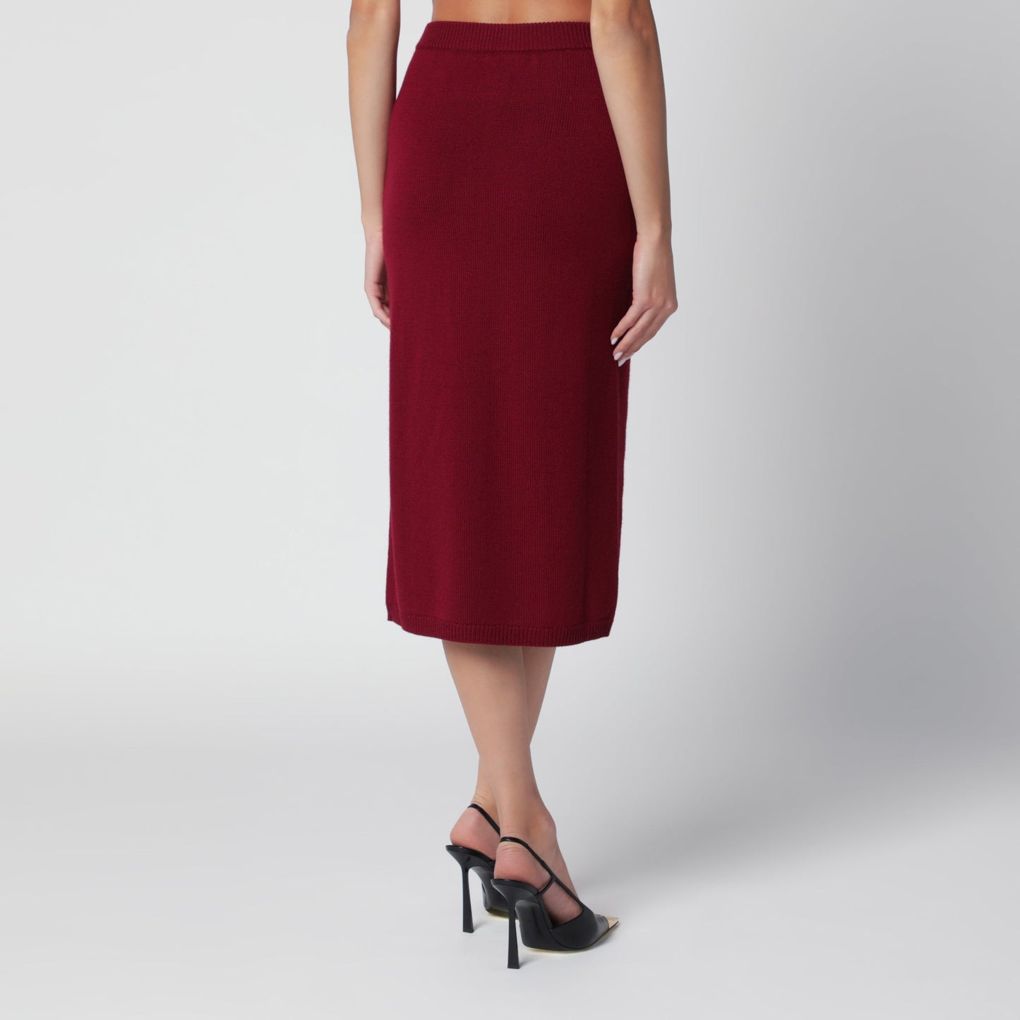 Alessandra Rich Bordeaux Merino Wool Lace Knit Midi Skirt Women ALESSANDRA RICH