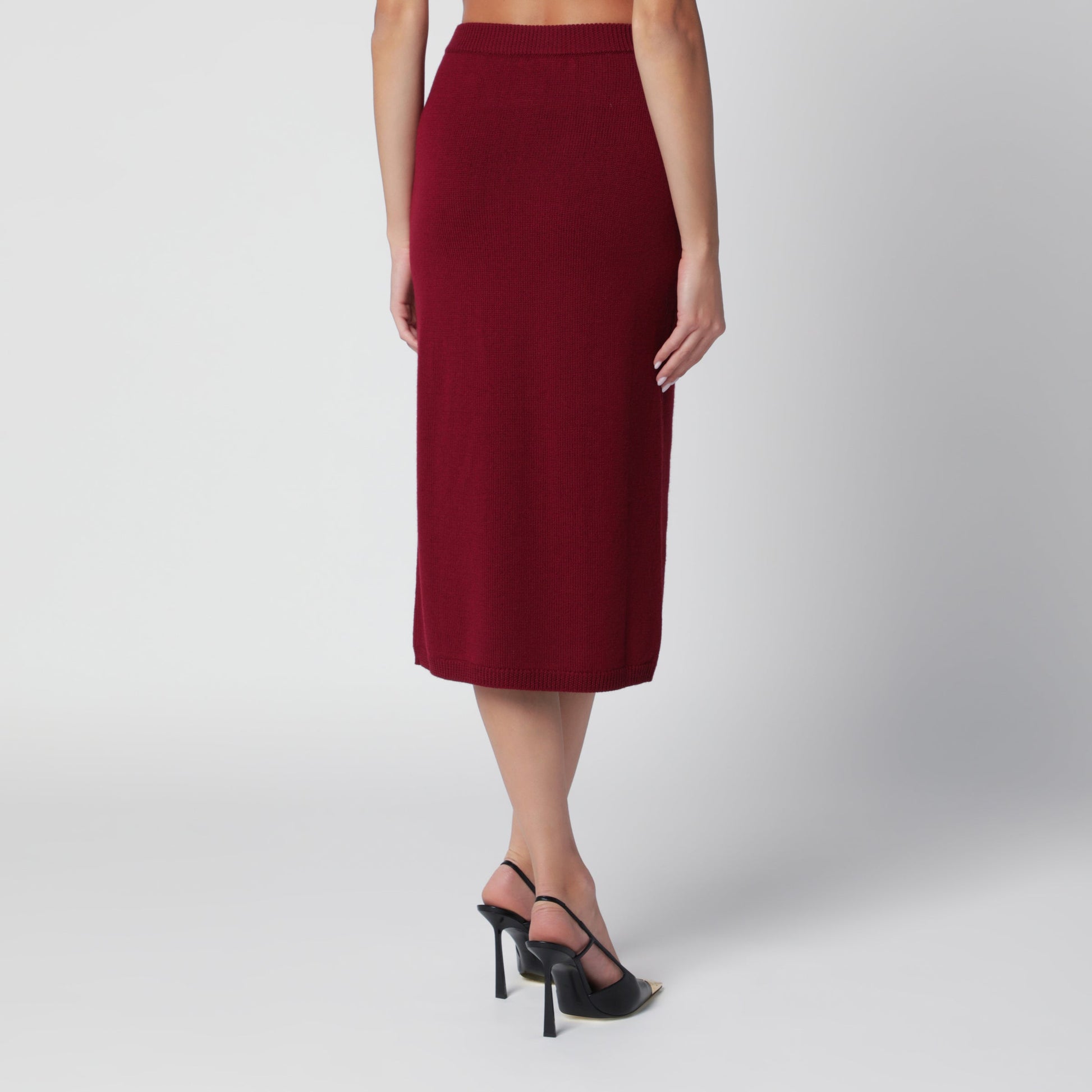 Alessandra Rich Bordeaux Merino Wool Lace Knit Midi Skirt Women ALESSANDRA RICH