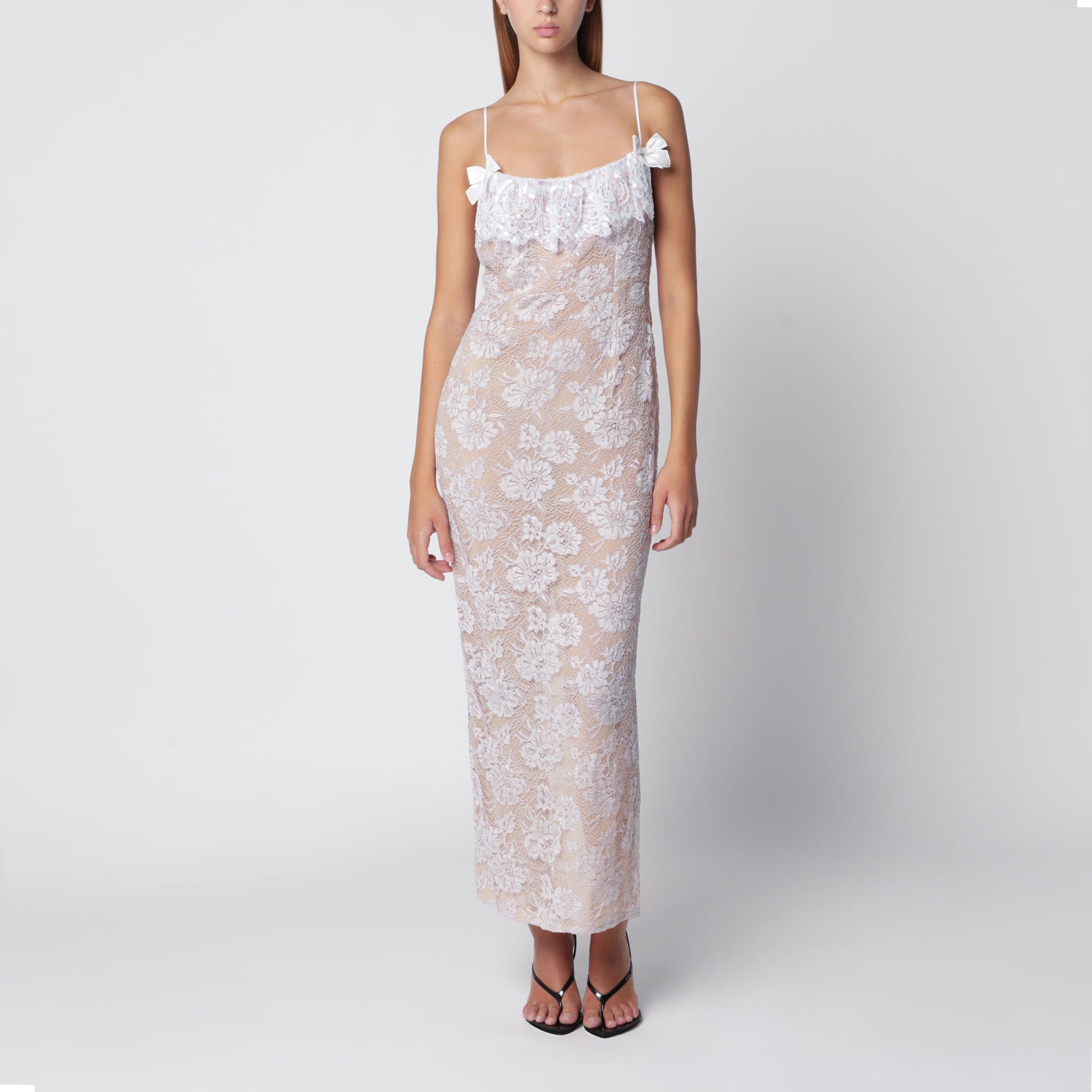 Alessandra Rich Lavender Lace Slip Dress Women ALESSANDRA RICH