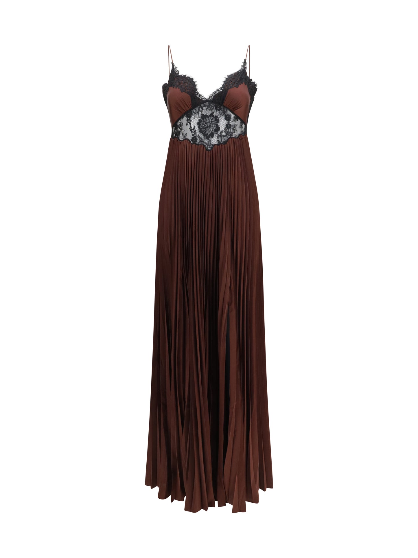 Self-Portrait Women Satin Long Dress With Lace Inserts SELF-PORTRAIT