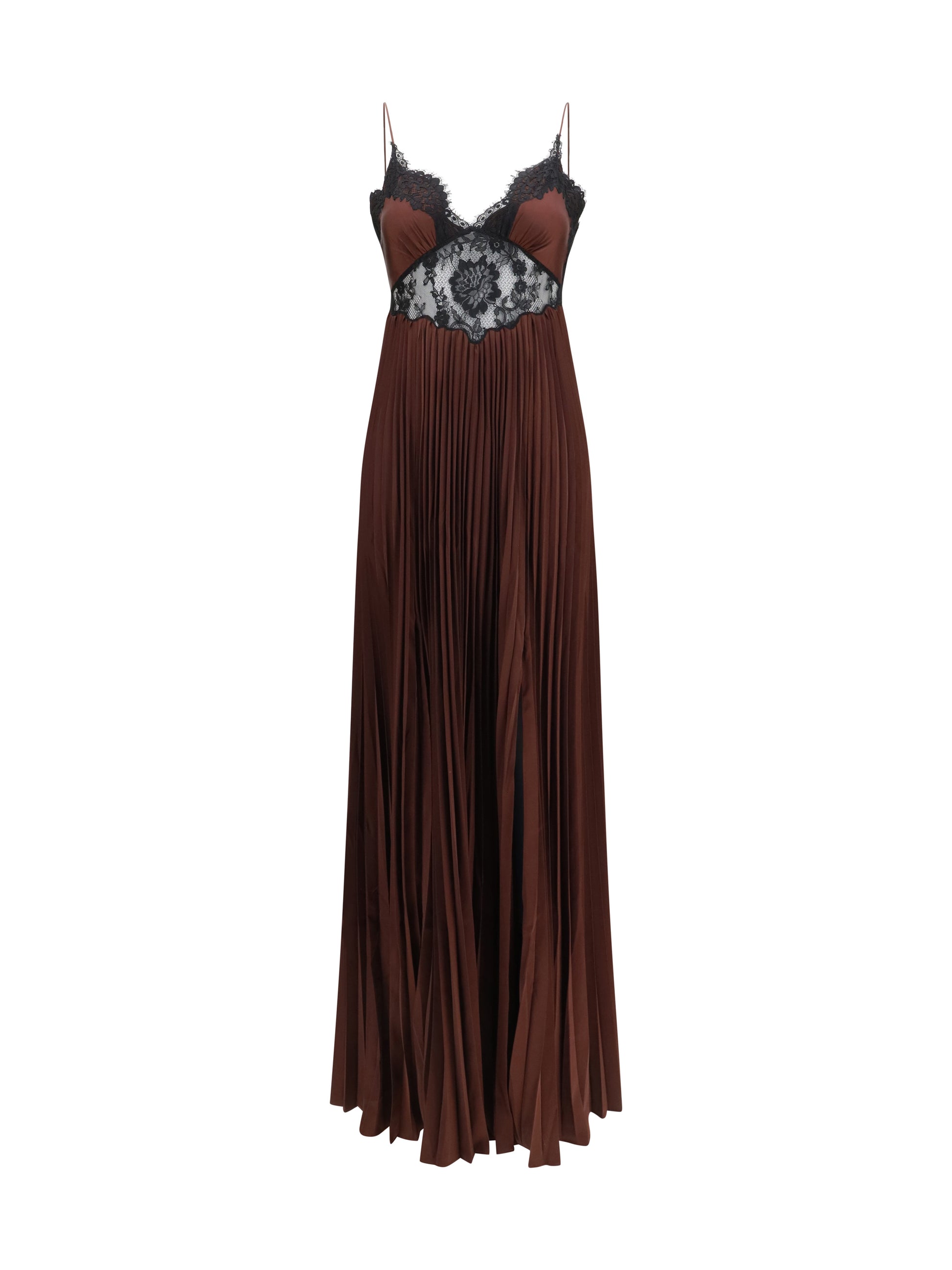 Self-Portrait Women Satin Long Dress With Lace Inserts SELF-PORTRAIT