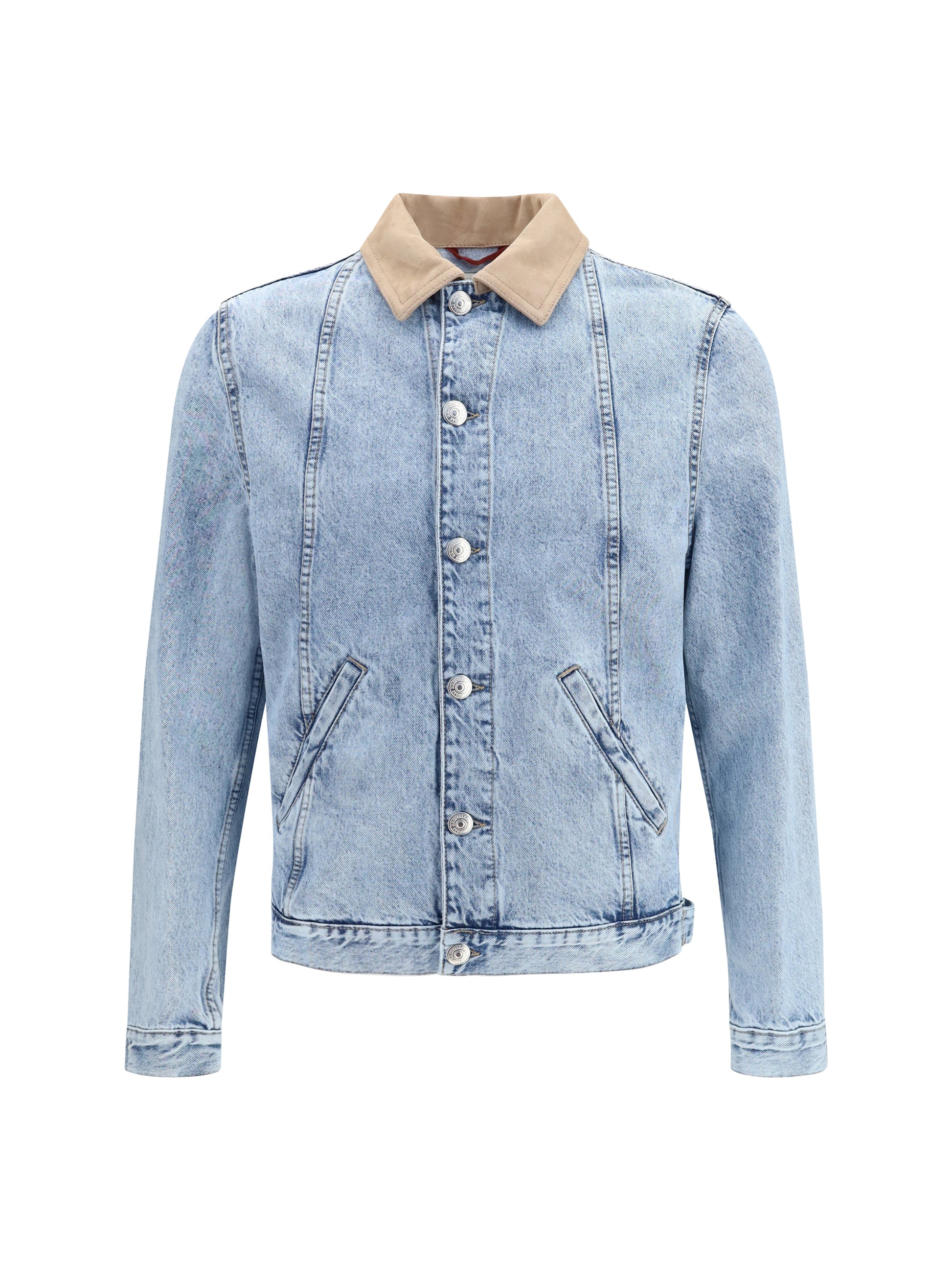 Brunello Cucinelli Men Denim Jacket With Suede Collar BRUNELLO CUCINELLI