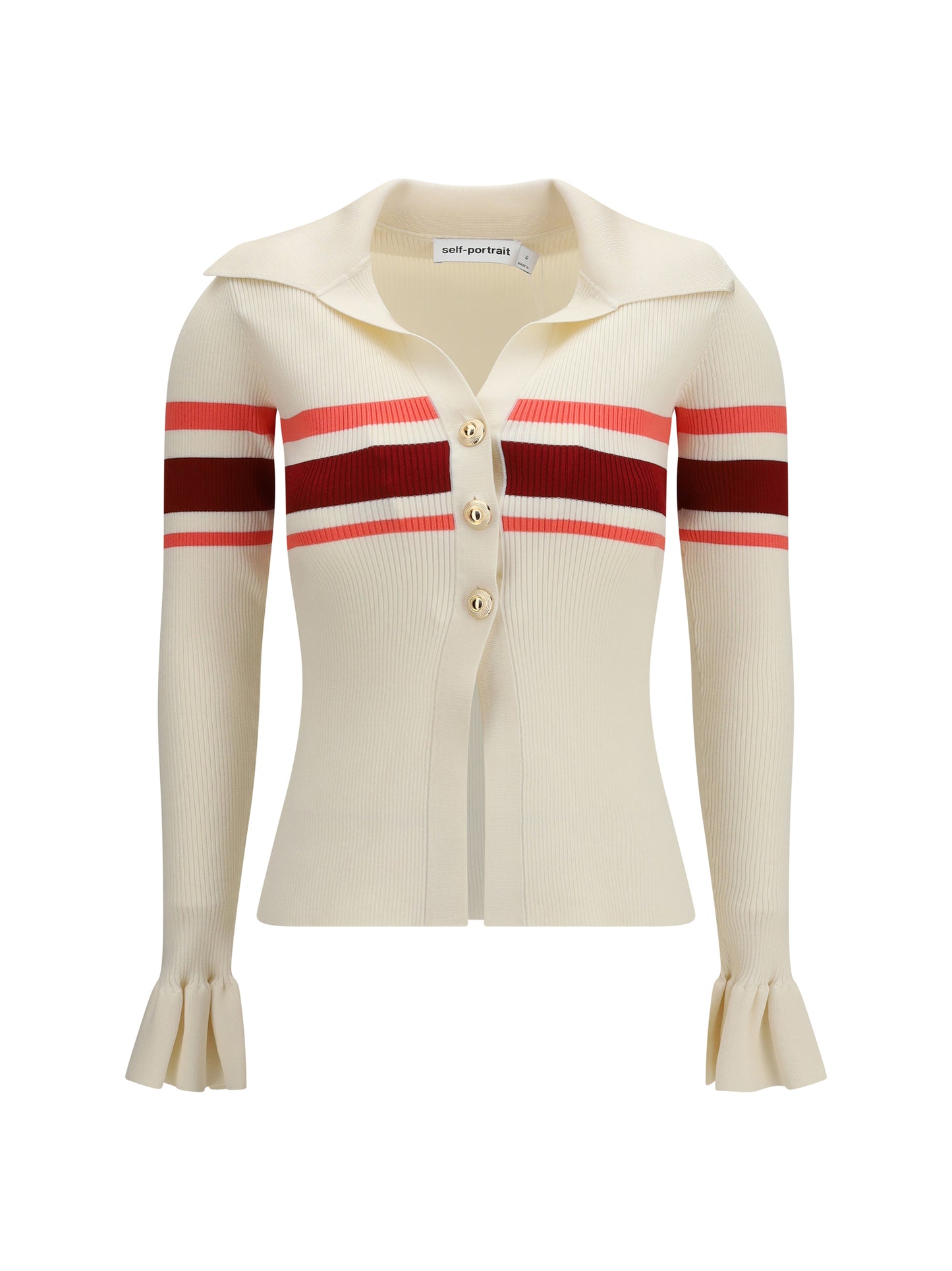 Self-Portrait Women Striped Viscose Knit Button Top SELF-PORTRAIT