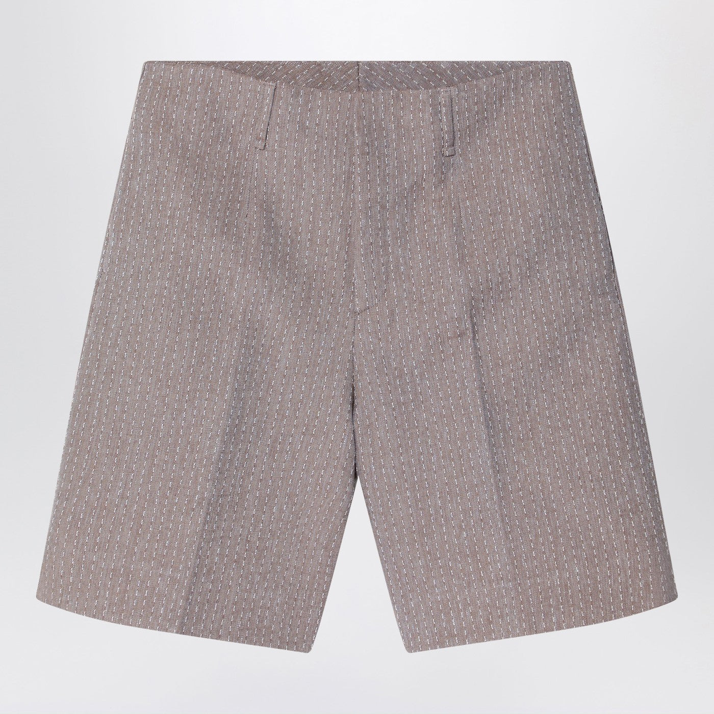 Fendi Beige Jacquard Bermuda Shorts With Topstitching Men FENDI