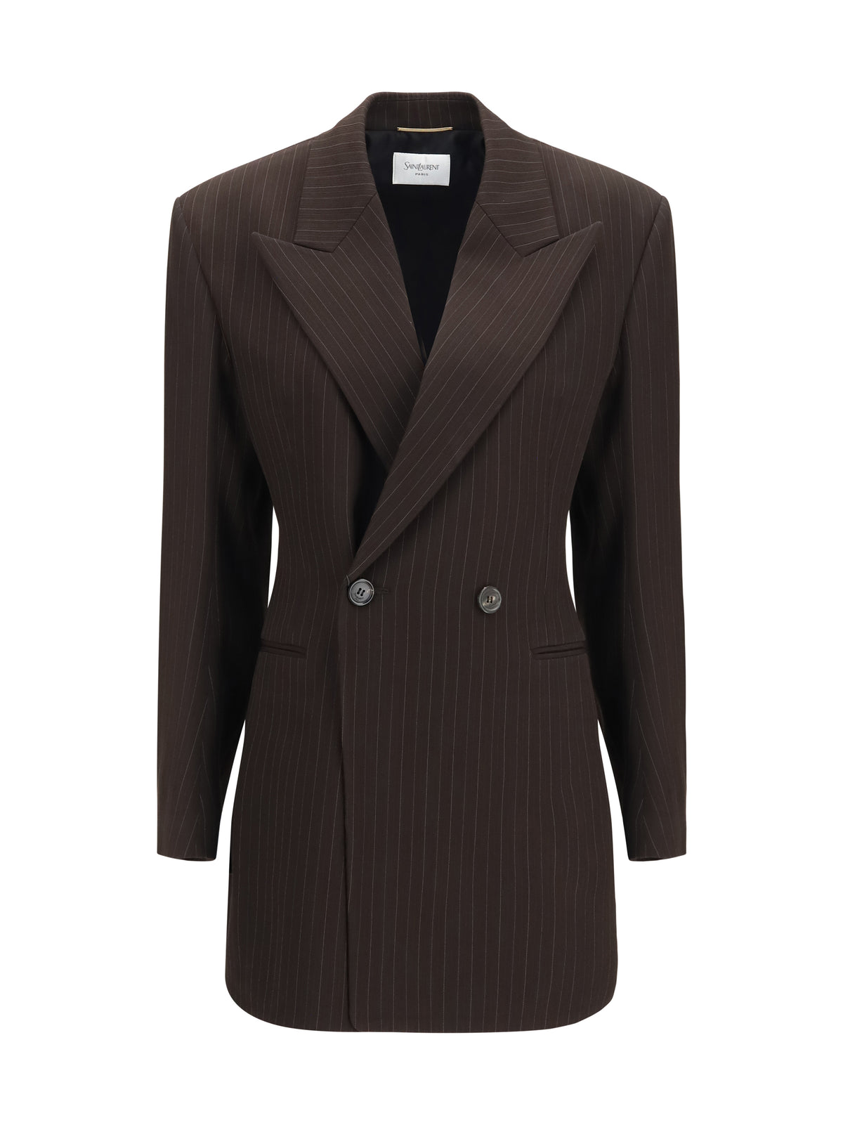 Saint Laurent Women Double-Breasted Pinstripe Mélange Wool Jacket SAINT LAURENT