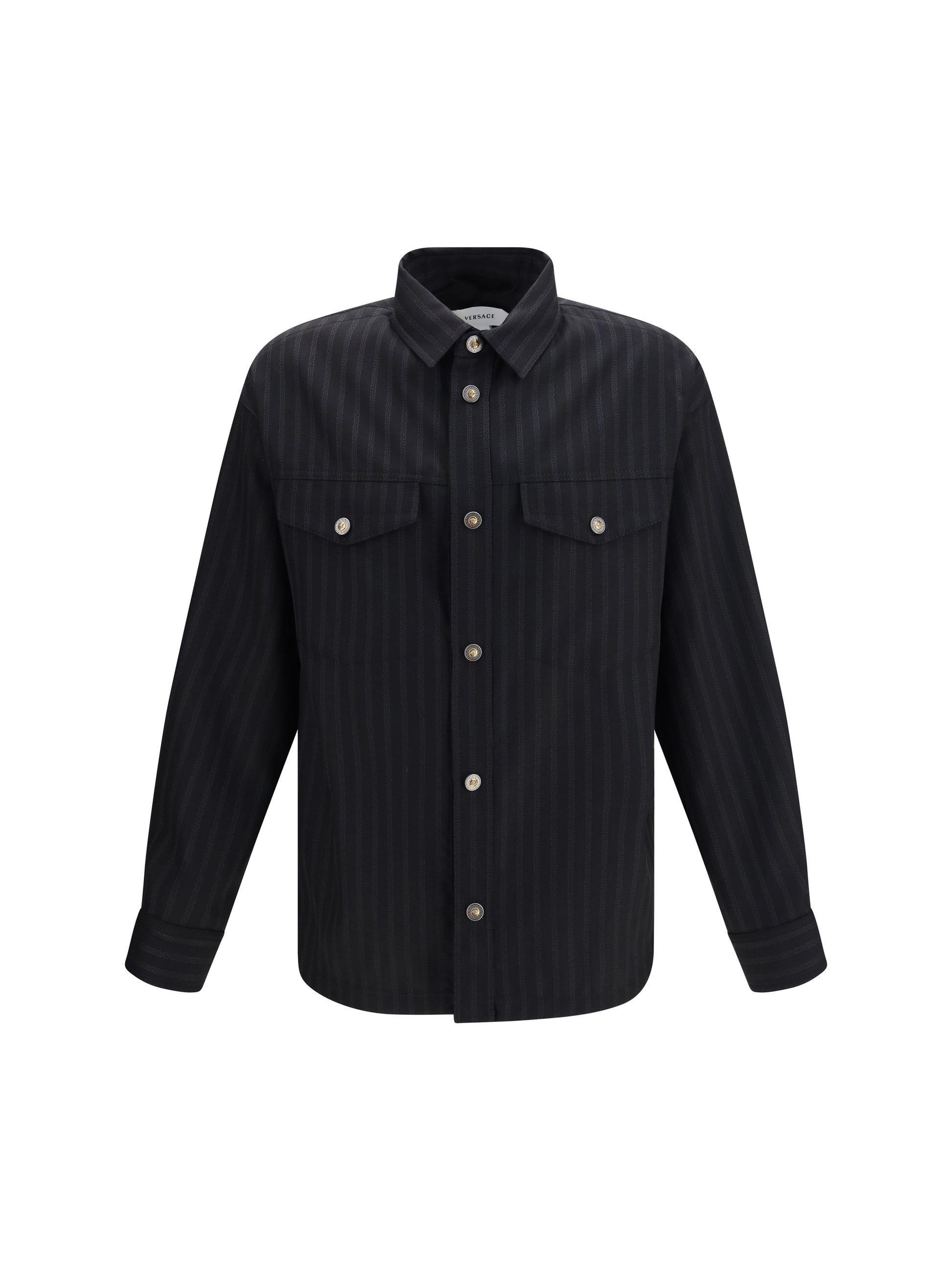Versace Men Greca Monogram Jacquard Wool Shirt VERSACE