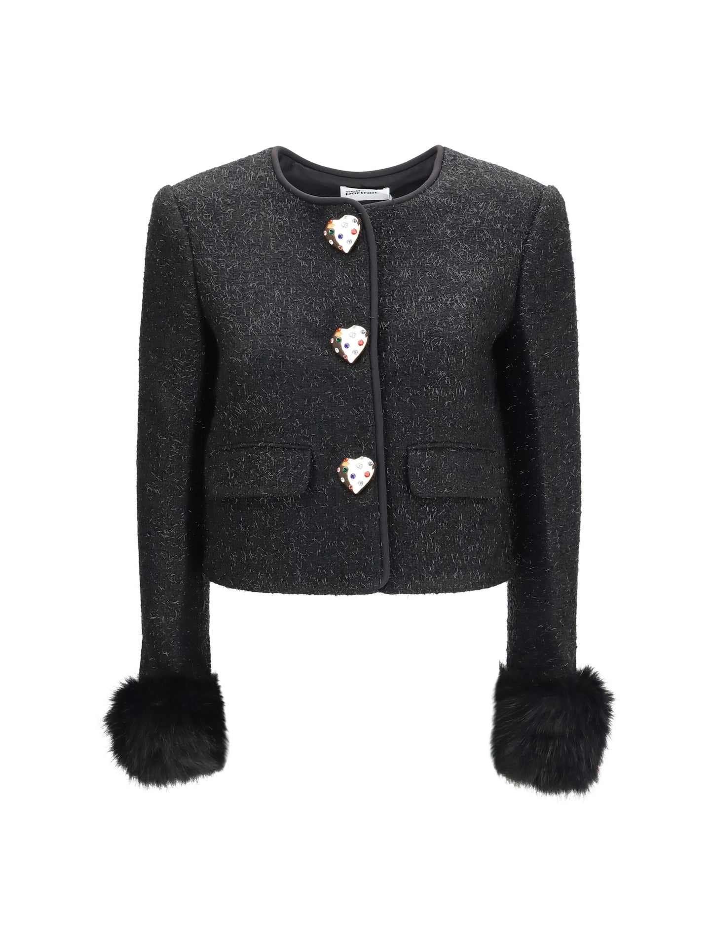 Self-Portrait Women Metallic Bouclé Jacket With Faux Fur Cuffs SELF-PORTRAIT