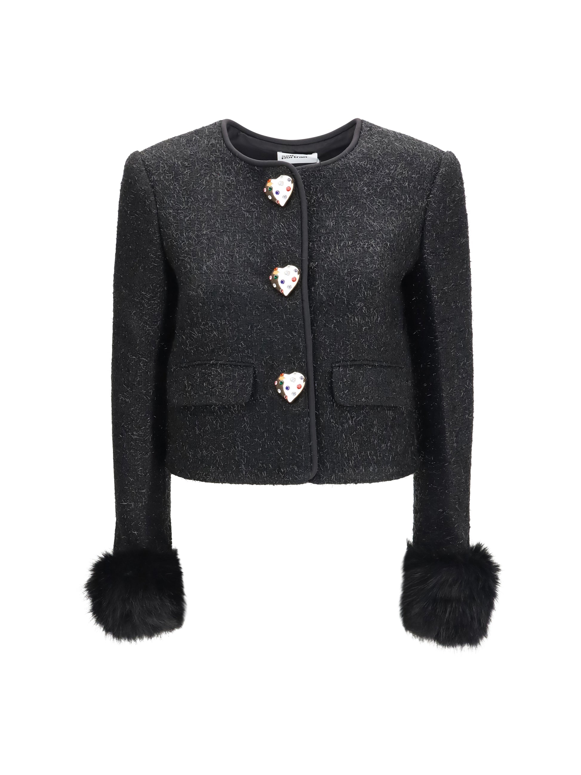 Self-Portrait Women Metallic Bouclé Jacket With Faux Fur Cuffs SELF-PORTRAIT