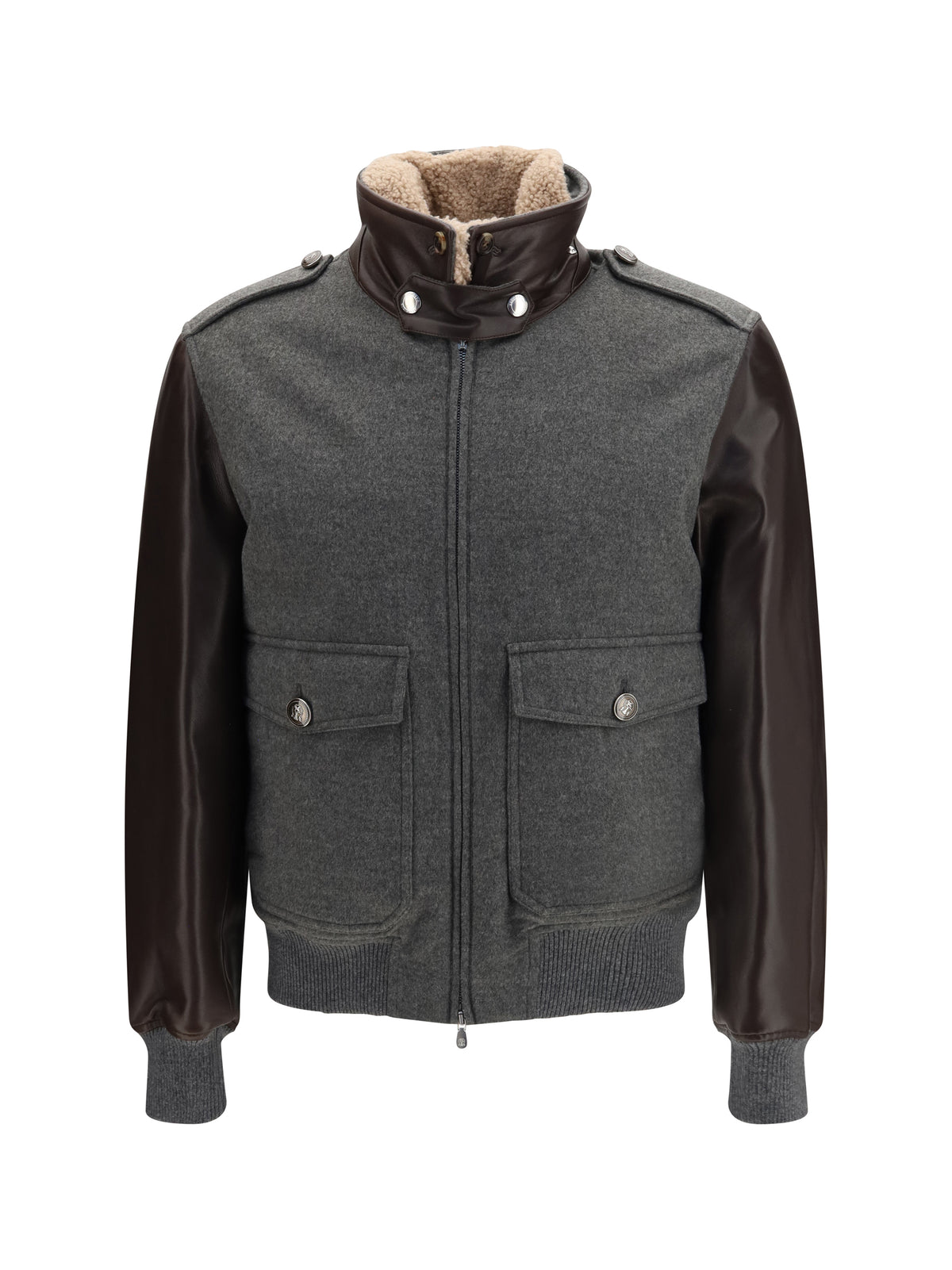 Brunello Cucinelli Men Membrane Finished Cashmere Beaver Bomber BRUNELLO CUCINELLI