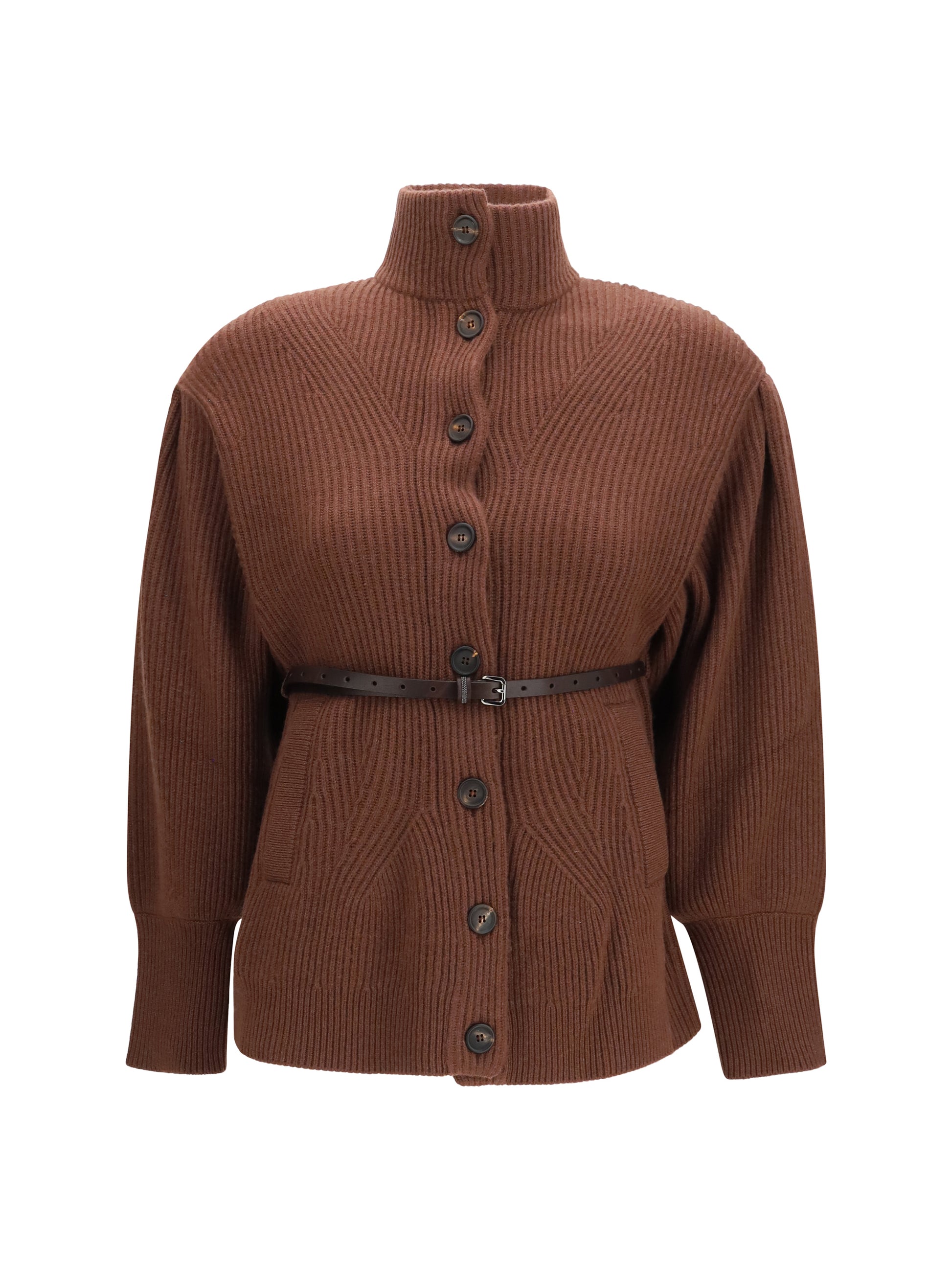 Brunello Cucinelli Women High Neck Cardigan With Belt BRUNELLO CUCINELLI