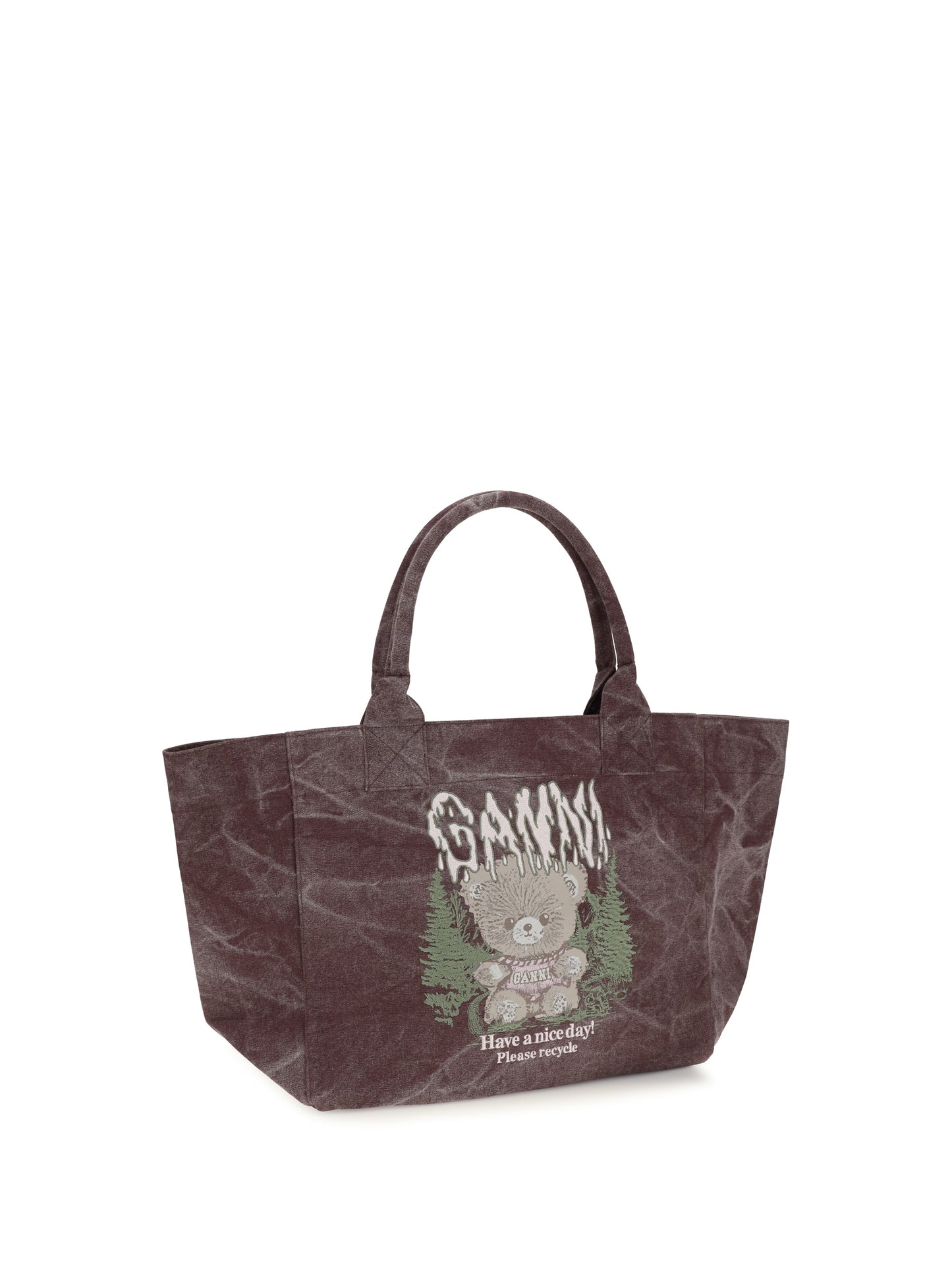 Ganni Women Medium Trapeze Teddy Print Shopping Bag GANNI