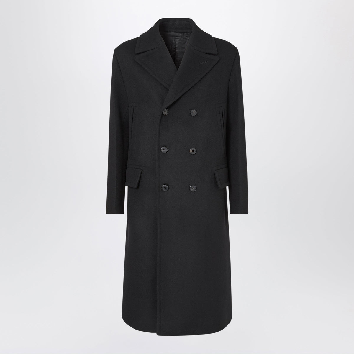 Fendi Black Double-Breasted Coat In Wool And Angora Men