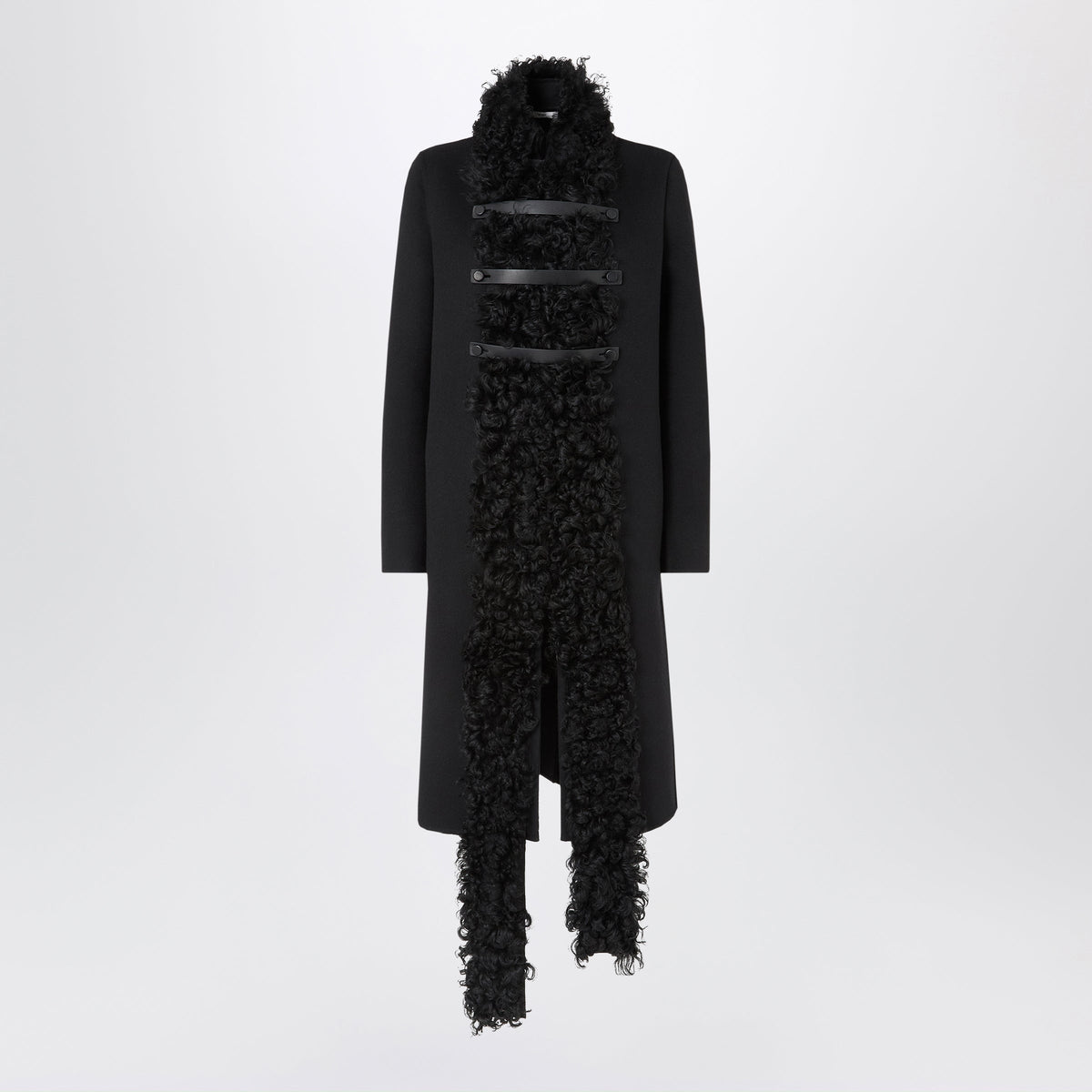 Fendi Black Midi Coat In Wool And Sheepskin Women FENDI