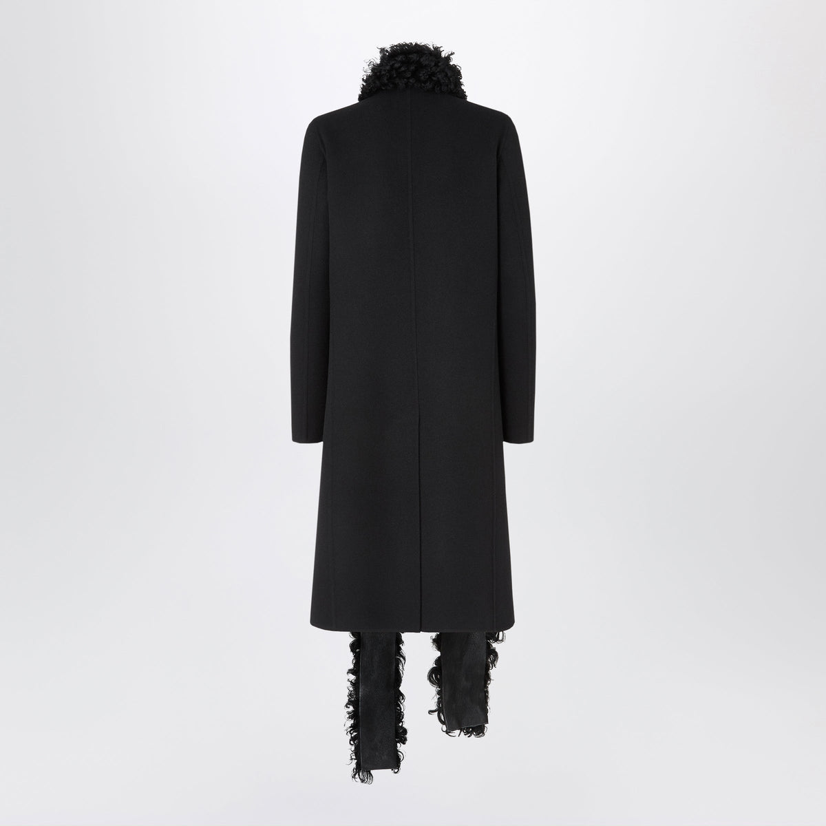 Fendi Black Midi Coat In Wool And Sheepskin Women FENDI