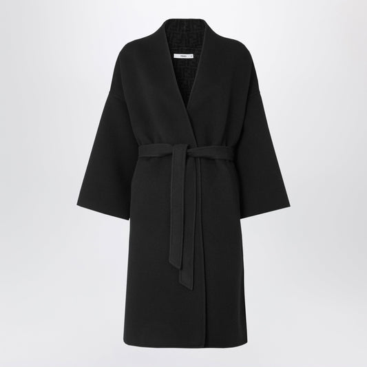 Fendi Ff Zucca Black Wool Coat Women