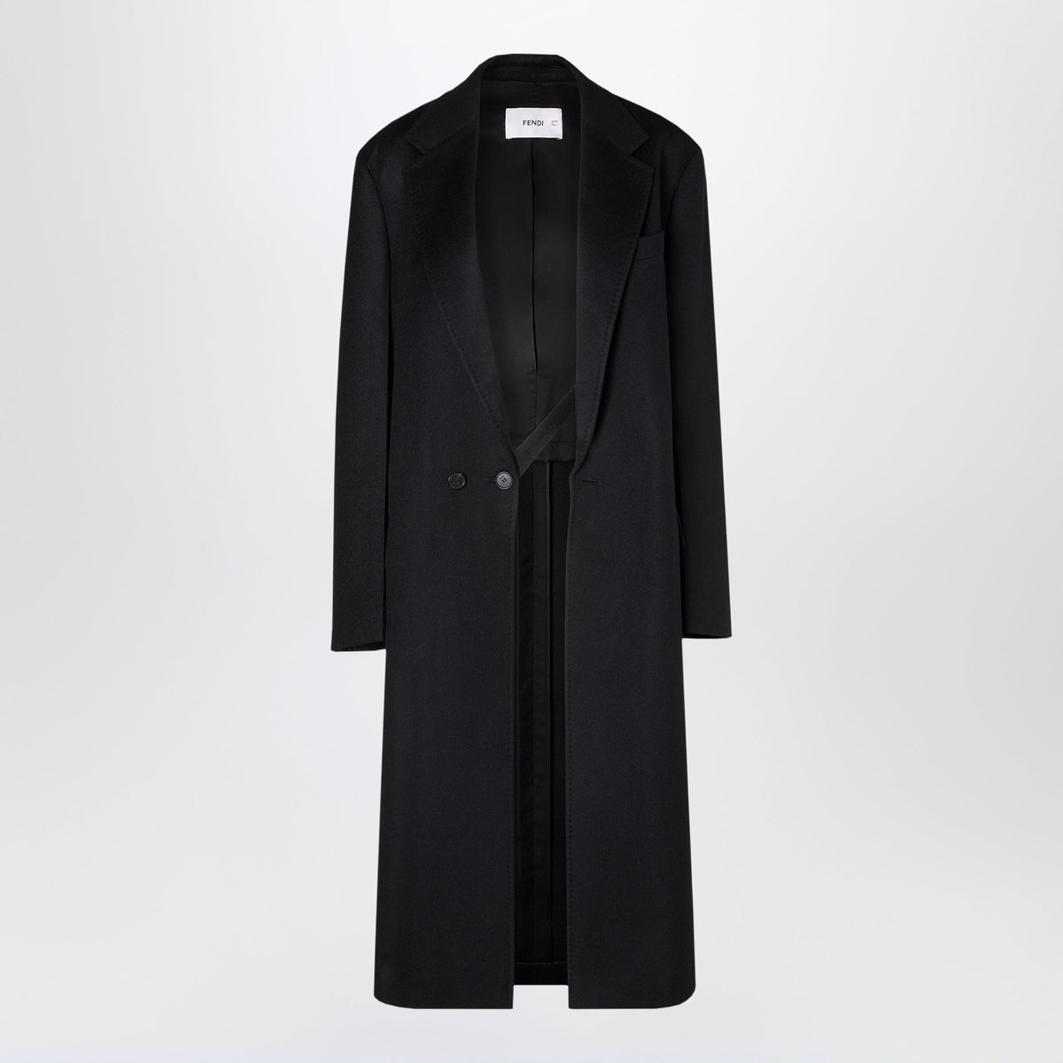 Fendi Black Single-Breasted Midi Coat In Cashmere Women FENDI