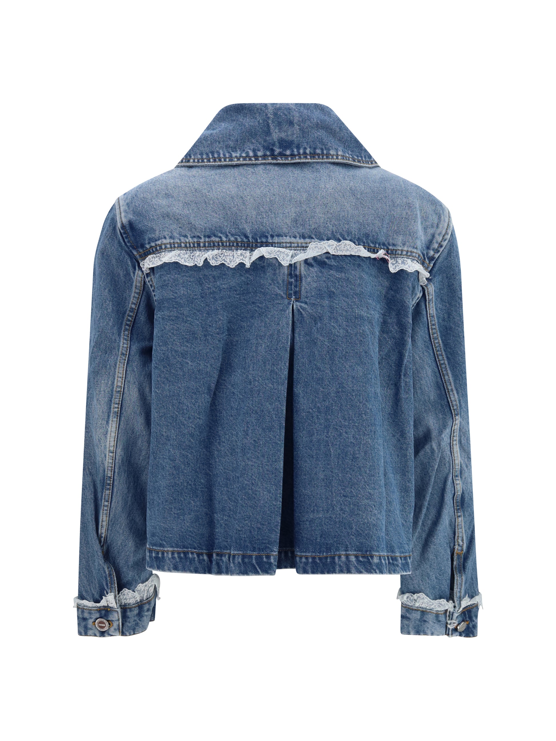 Ganni Women Rigid Denim Jacket With Lace Details GANNI