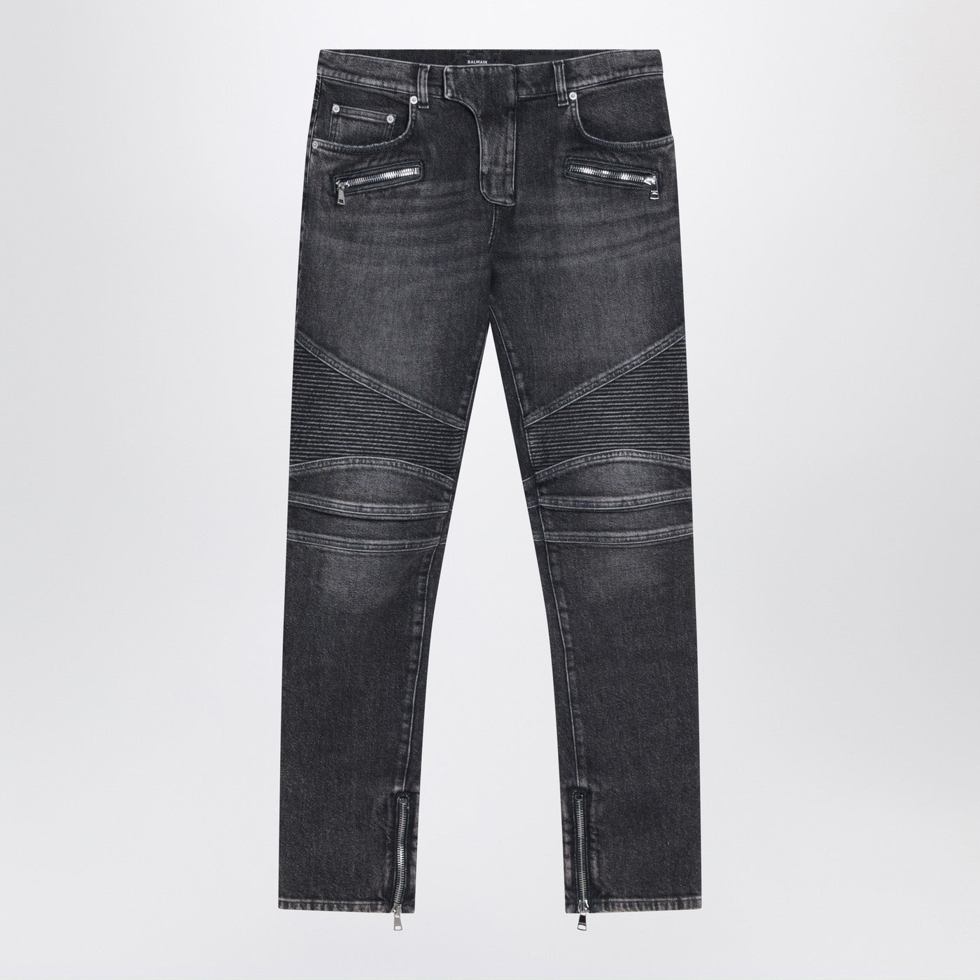 Balmain Grey Washed Slim Biker Jeans Men BALMAIN