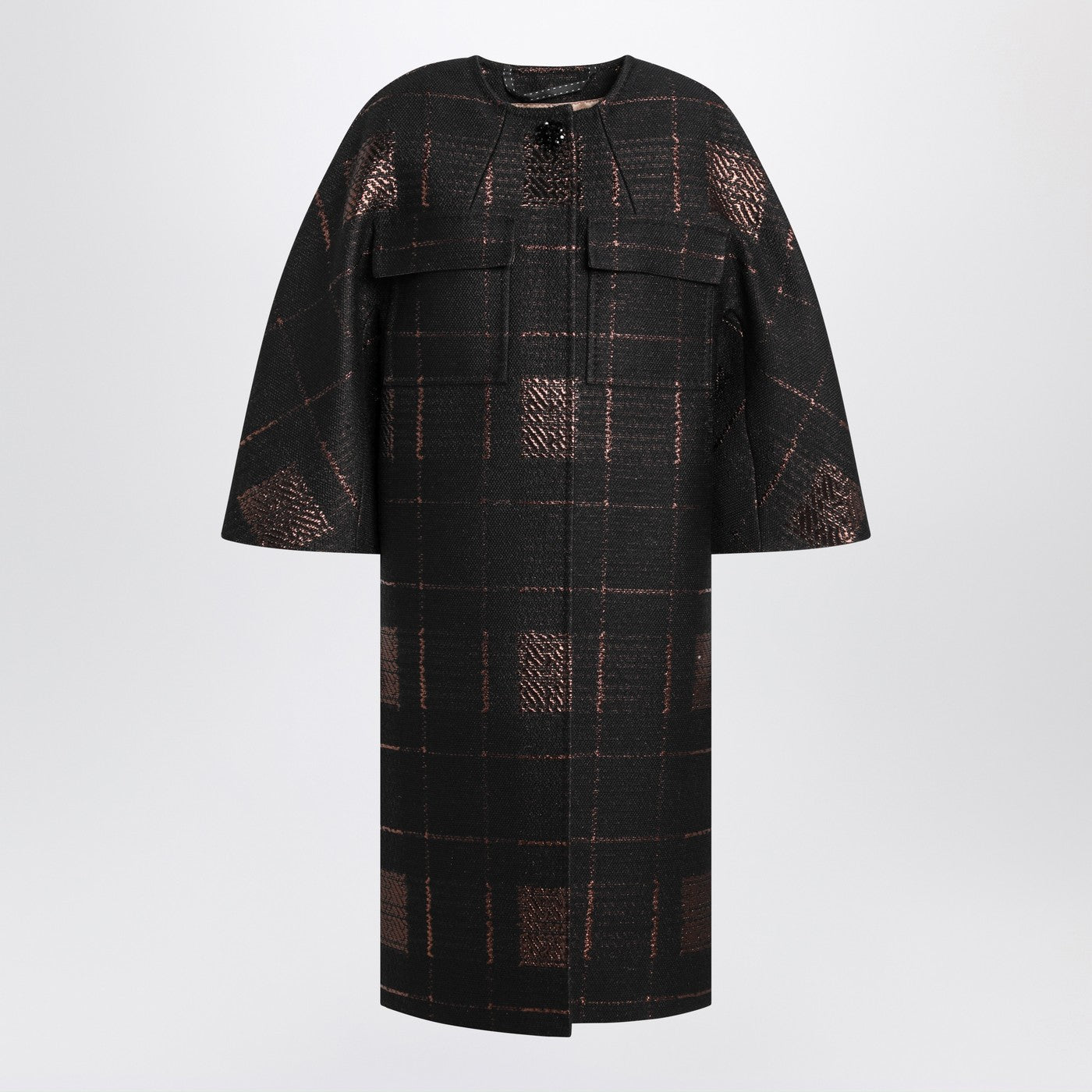 Max Mara Atelier Black Cocoon Coat In Jacquard Lame Women Max Mara Atelier