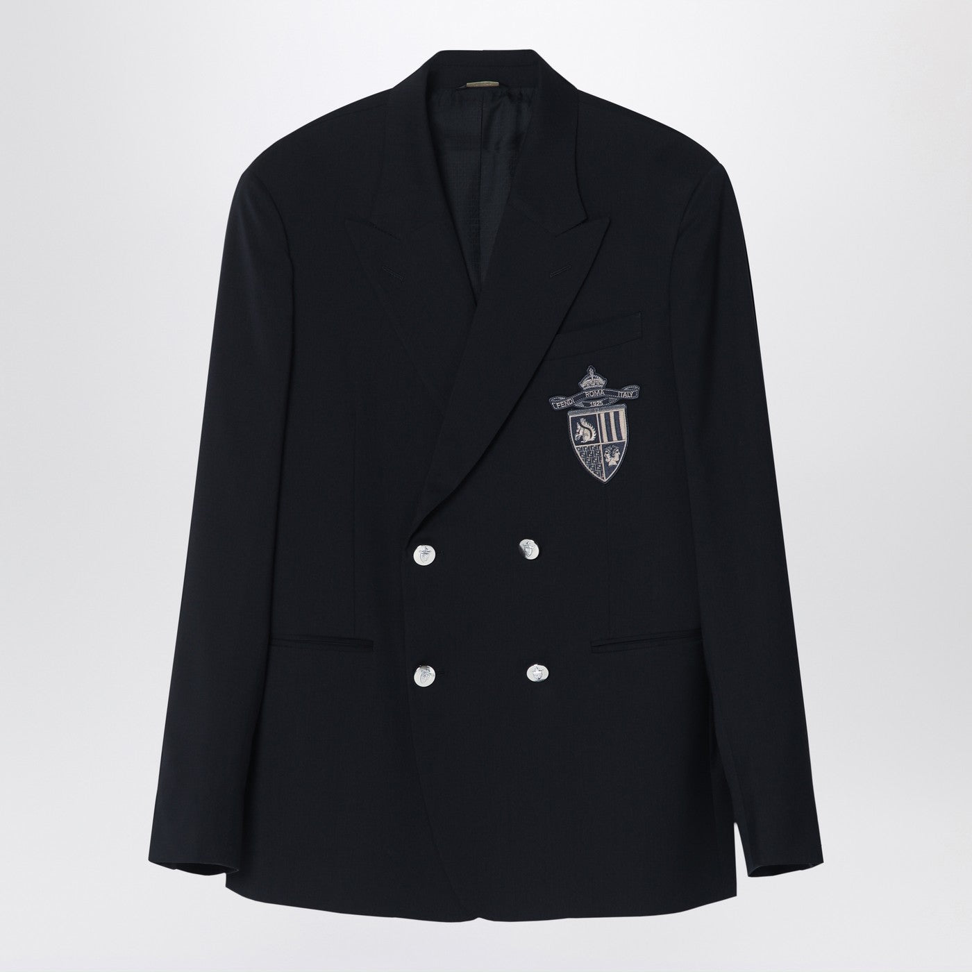 Fendi Double-Breasted Jacket In Midnight Blue Virgin Wool Men FENDI