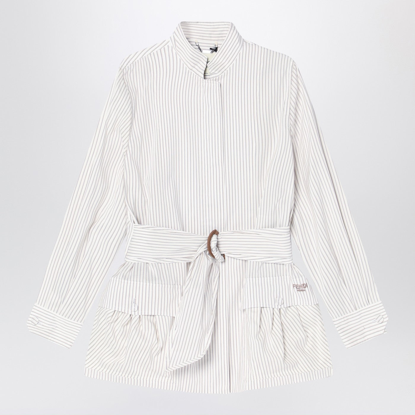 Fendi White Striped Cotton And Silk Blouson Women FENDI