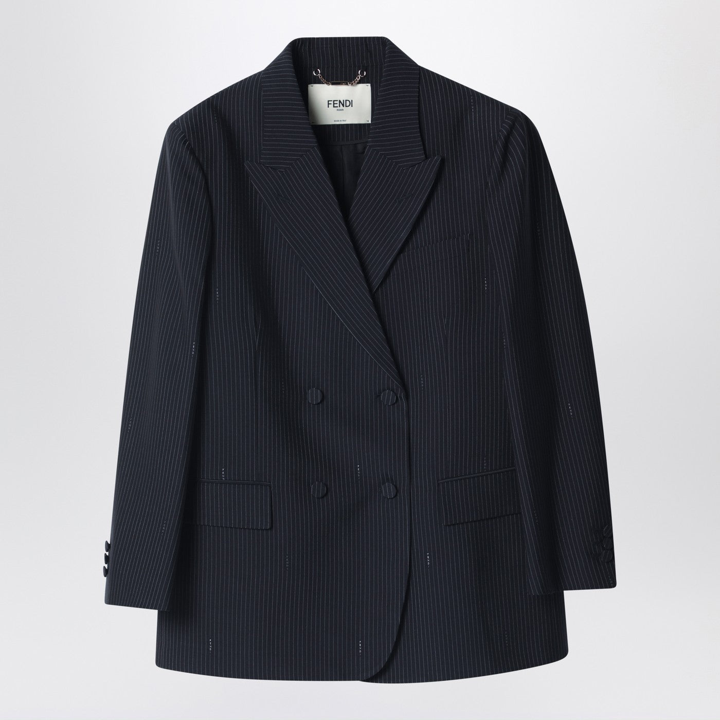 Fendi Navy Blue Pinstriped Wool Blazer Women FENDI