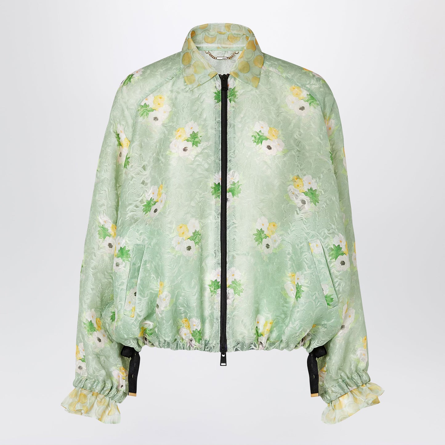 Fendi Light Green Organza Lace Bomber Jacket Women FENDI