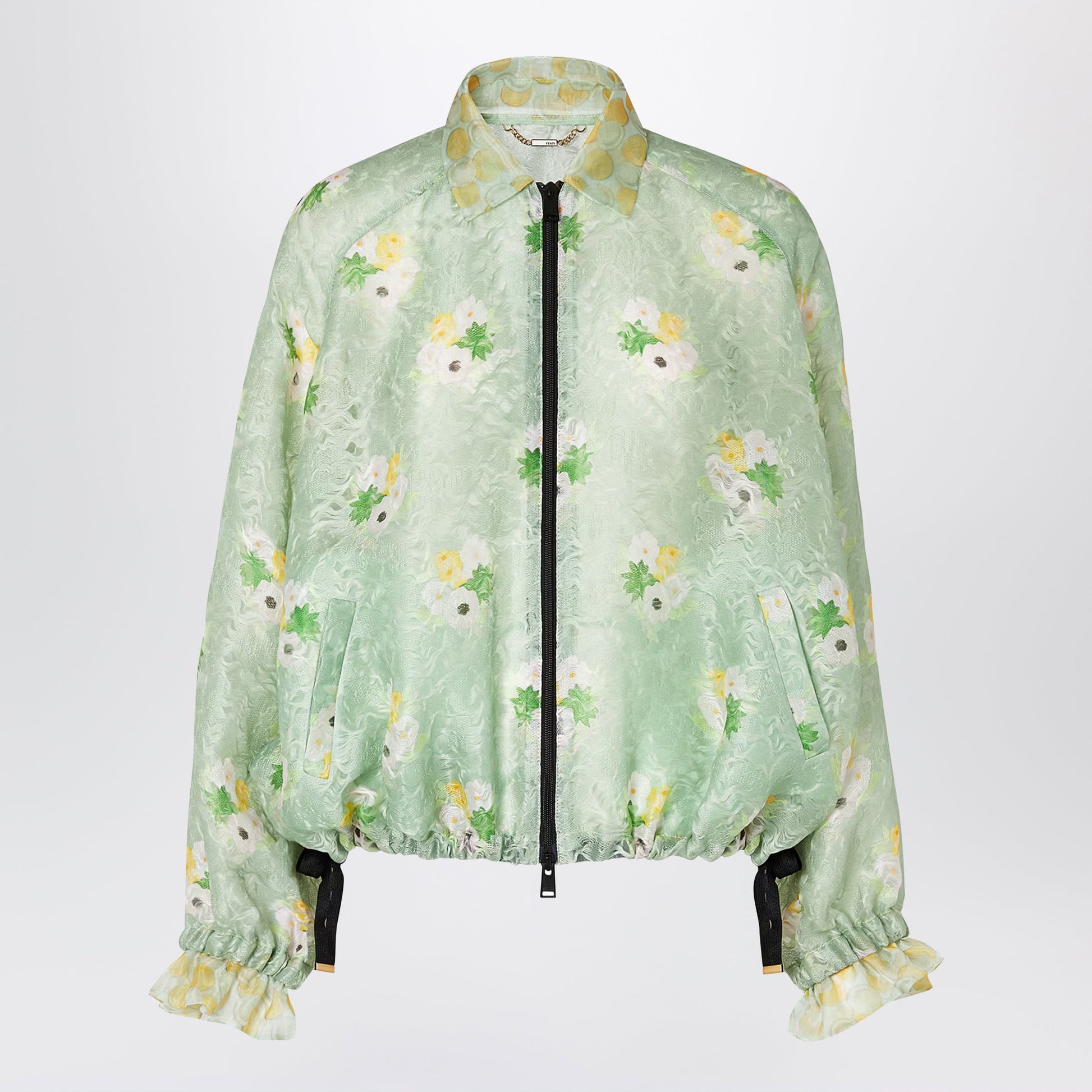 Fendi Light Green Organza Lace Bomber Jacket Women FENDI