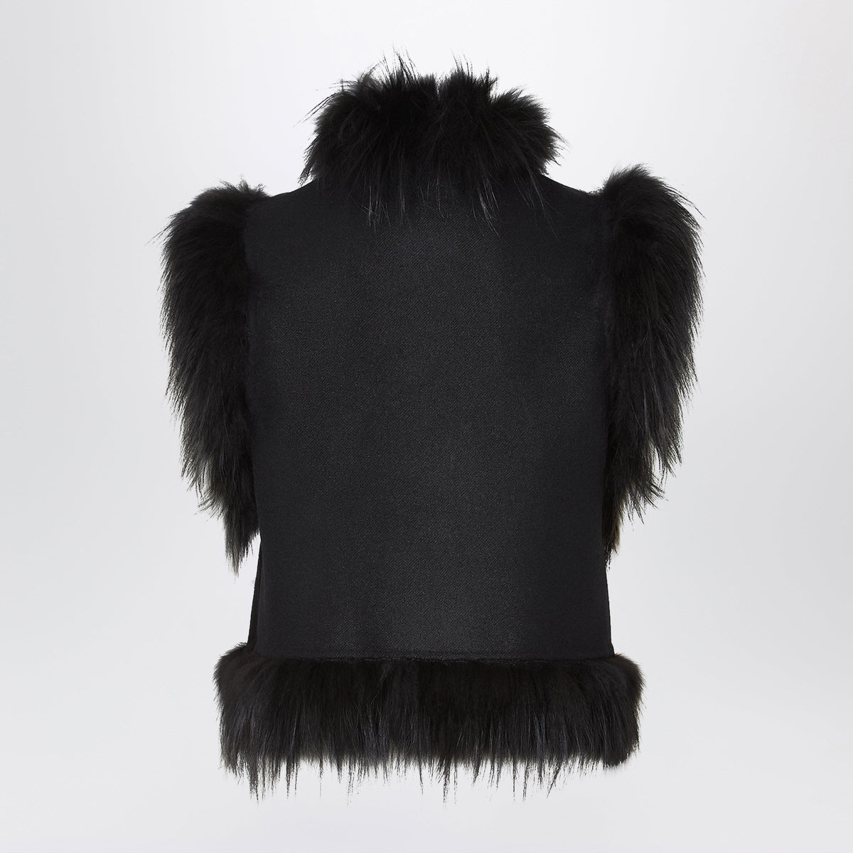 Fendi Black Wool Waistcoat With Embroidery And Fox Fur Trim Women FENDI