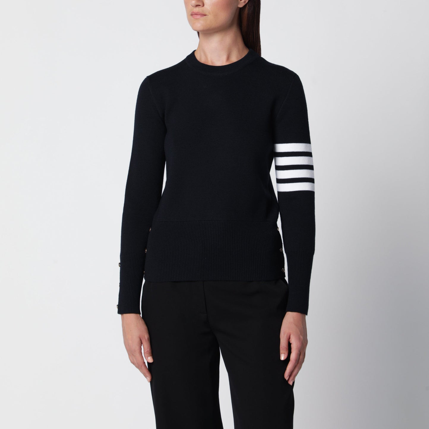 Thom Browne Navy Blue 4-Bar Crew-Neck Sweater In Wool Women THOM BROWNE