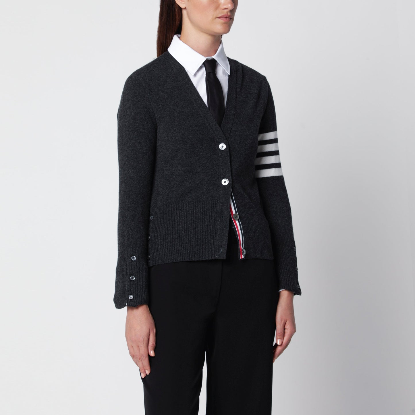 Thom Browne Classic Dark Grey Cashmere Cardigan Women THOM BROWNE
