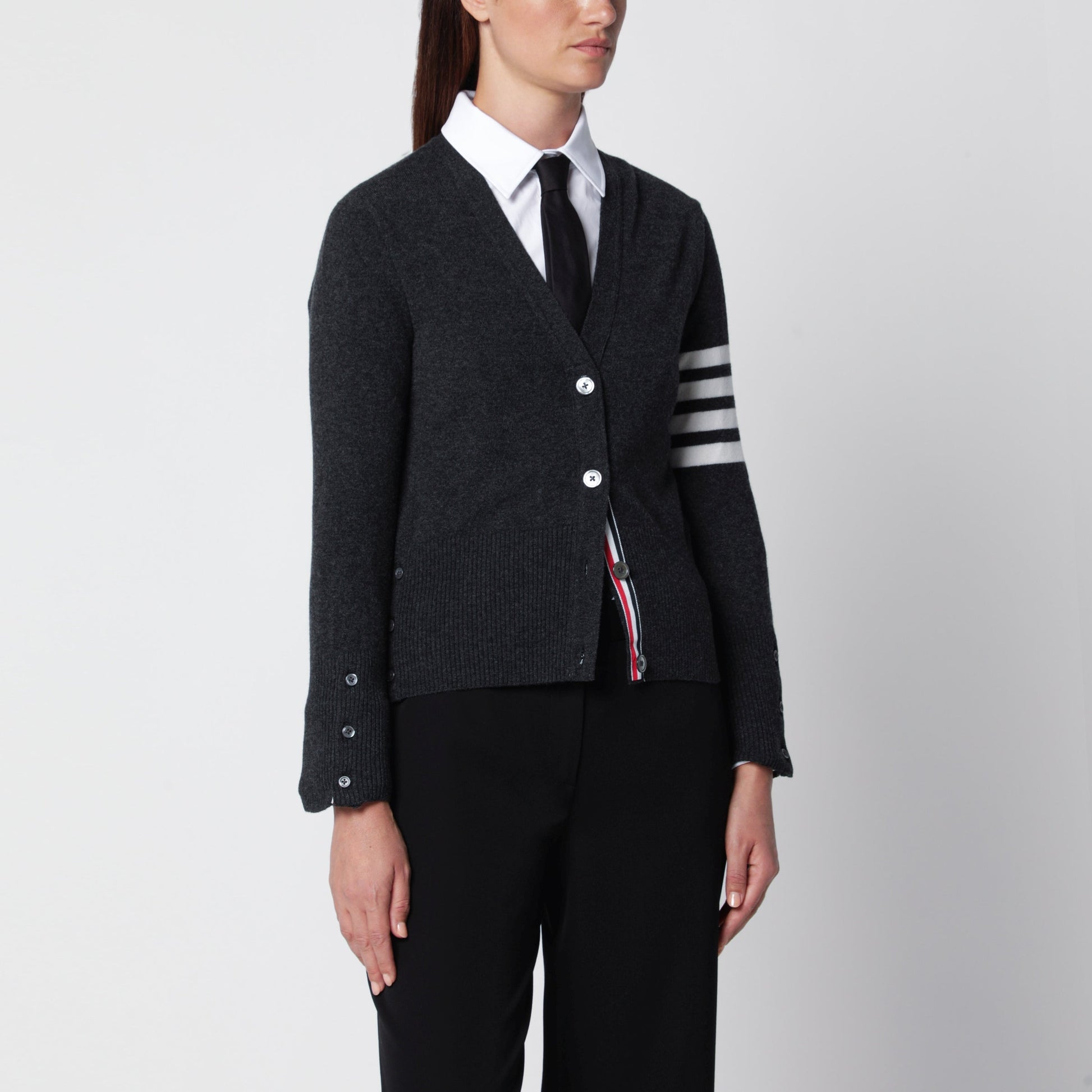Thom Browne Classic Dark Grey Cashmere Cardigan Women THOM BROWNE