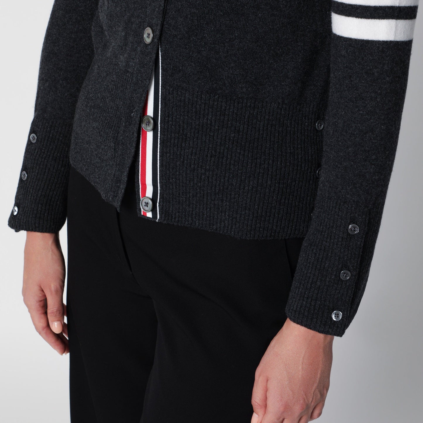 Thom Browne Classic Dark Grey Cashmere Cardigan Women THOM BROWNE