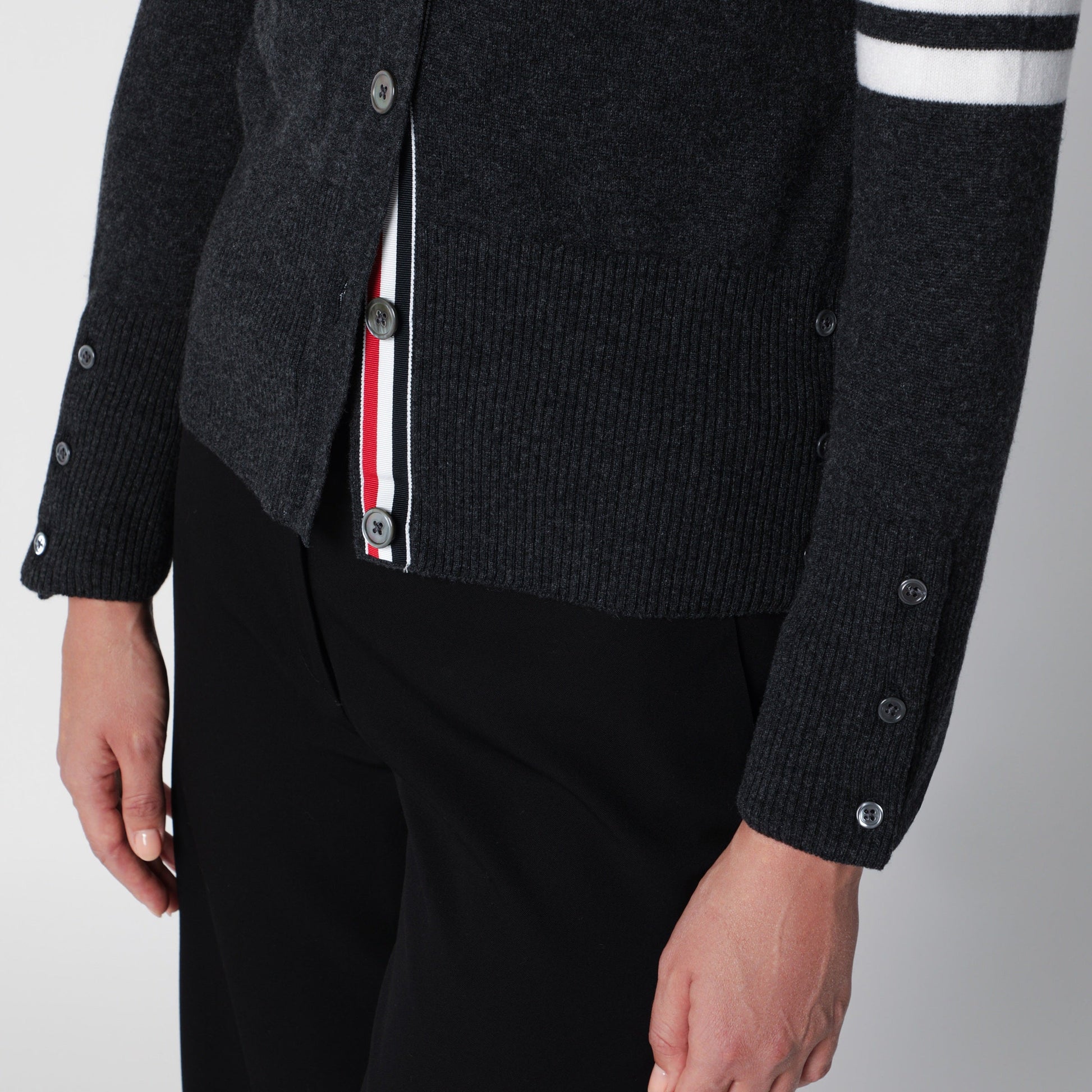 Thom Browne Classic Dark Grey Cashmere Cardigan Women THOM BROWNE