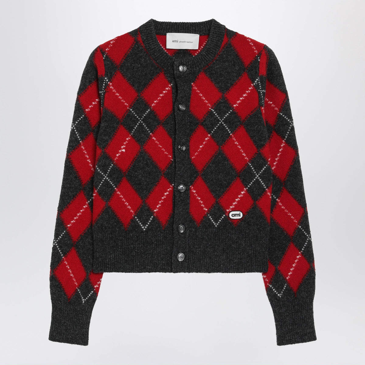 Ami Paris Red/Grey Argyle-Pattern Cardigan In Wool Women AMI PARIS