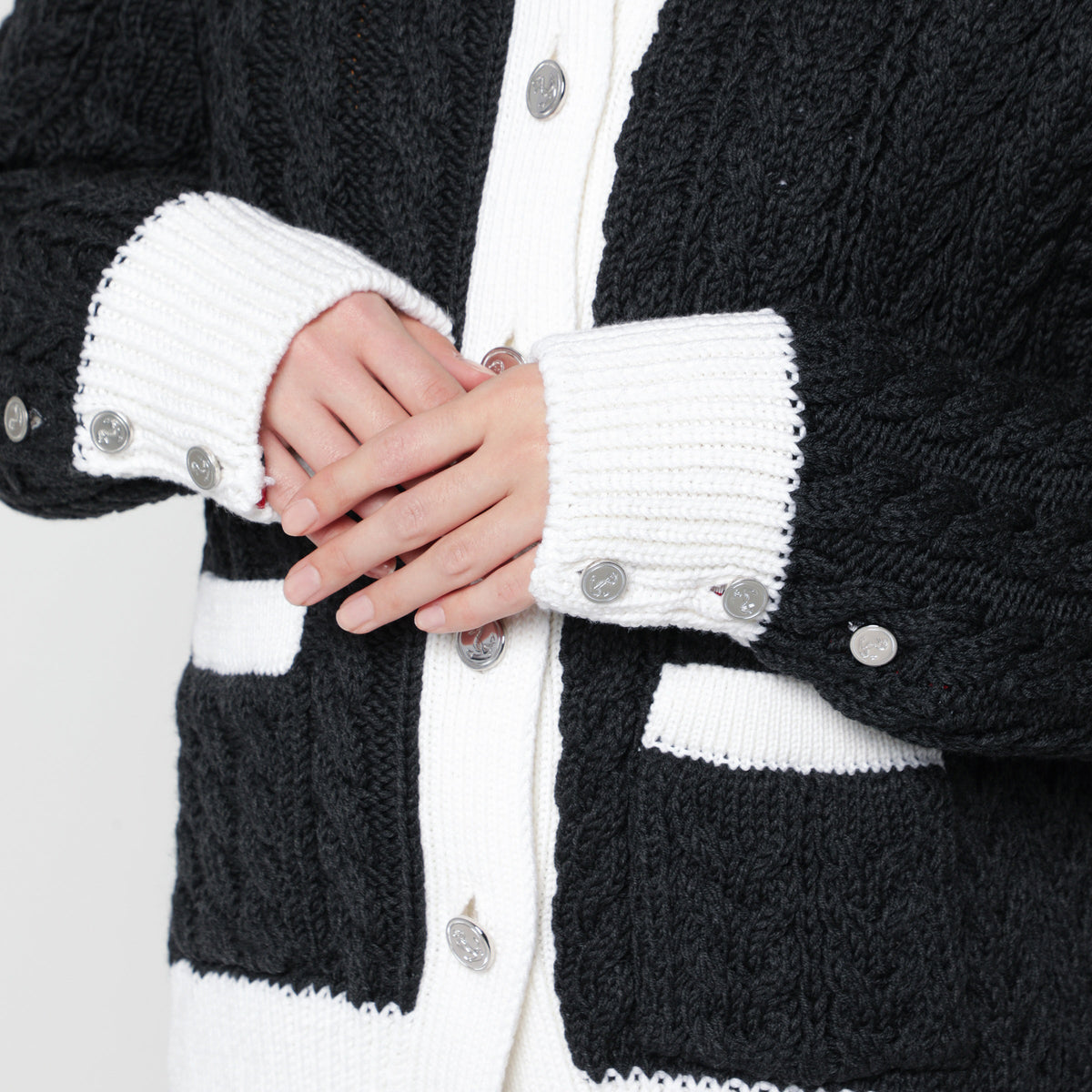 Thom Browne Dark Grey Cable-Knit Cardigan In Wool Women THOM BROWNE