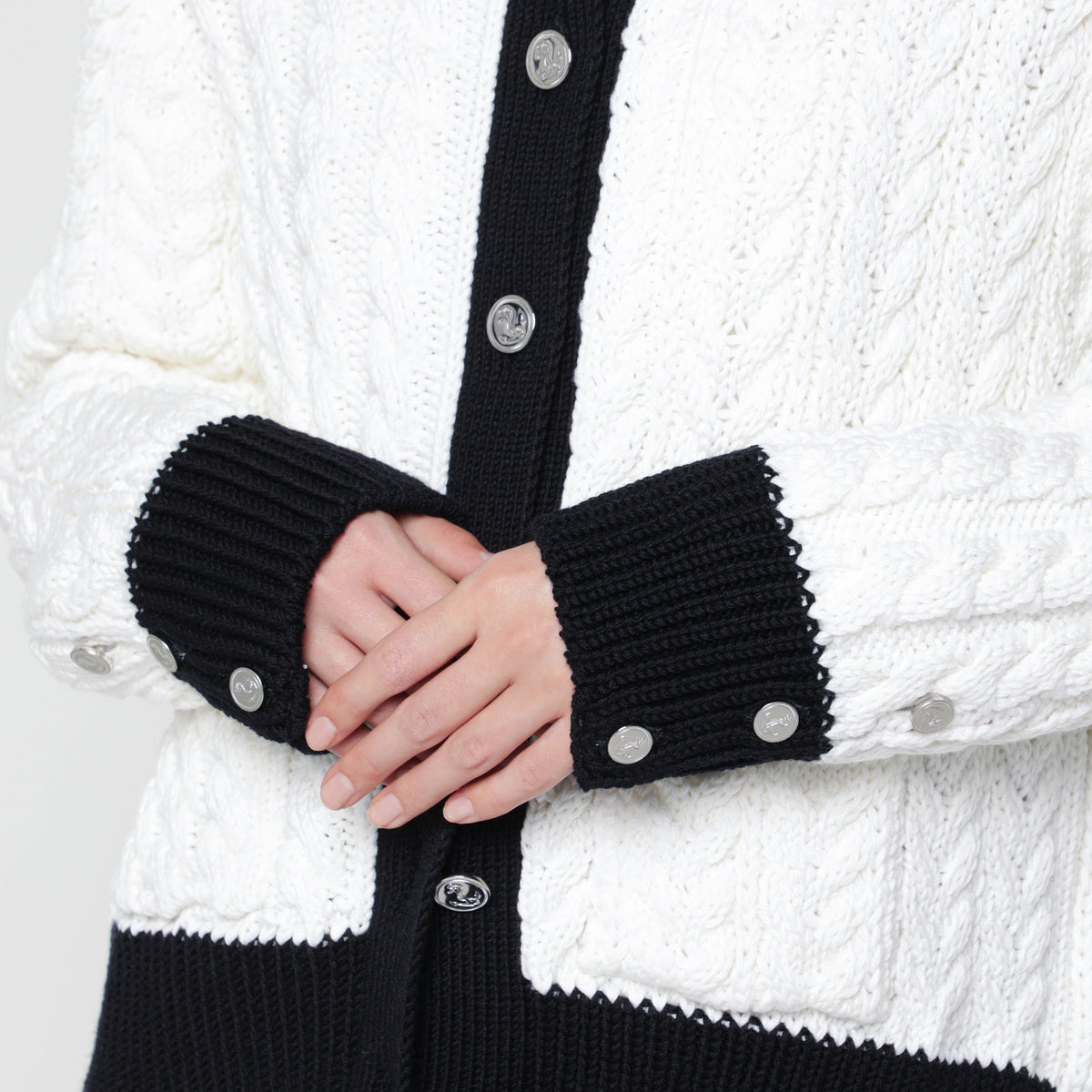 Thom Browne White Cable-Knit Cardigan In Wool Women THOM BROWNE
