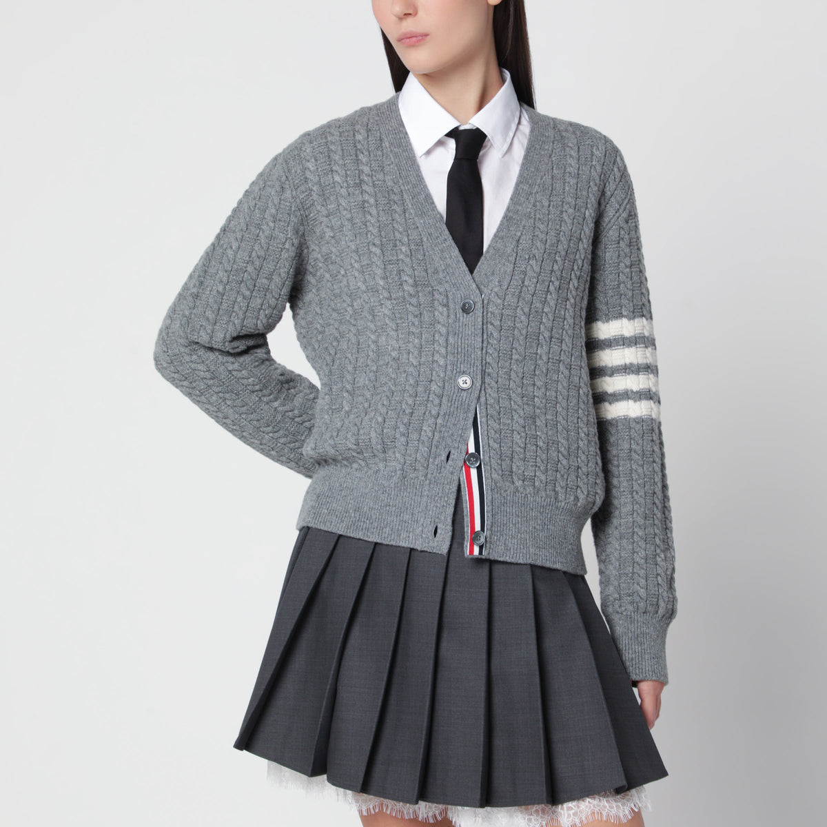 Thom Browne Light Grey Anchor 4-Bar Cardigan In Wool Women THOM BROWNE