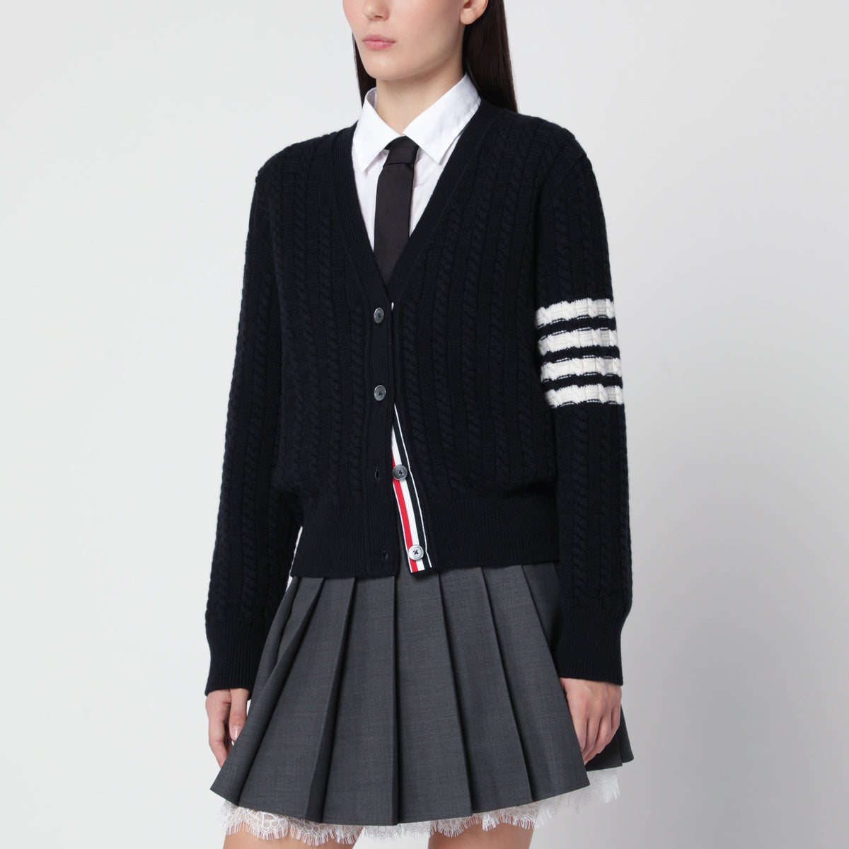 Thom Browne Navy Anchor 4-Bar Cardigan In Wool Women THOM BROWNE