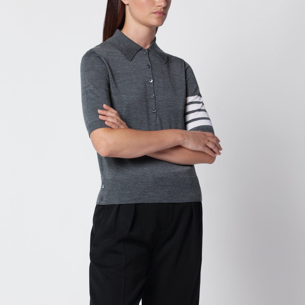 Thom Browne Medium Grey 4-Bar Polo Shirt In Virgin Wool Women THOM BROWNE