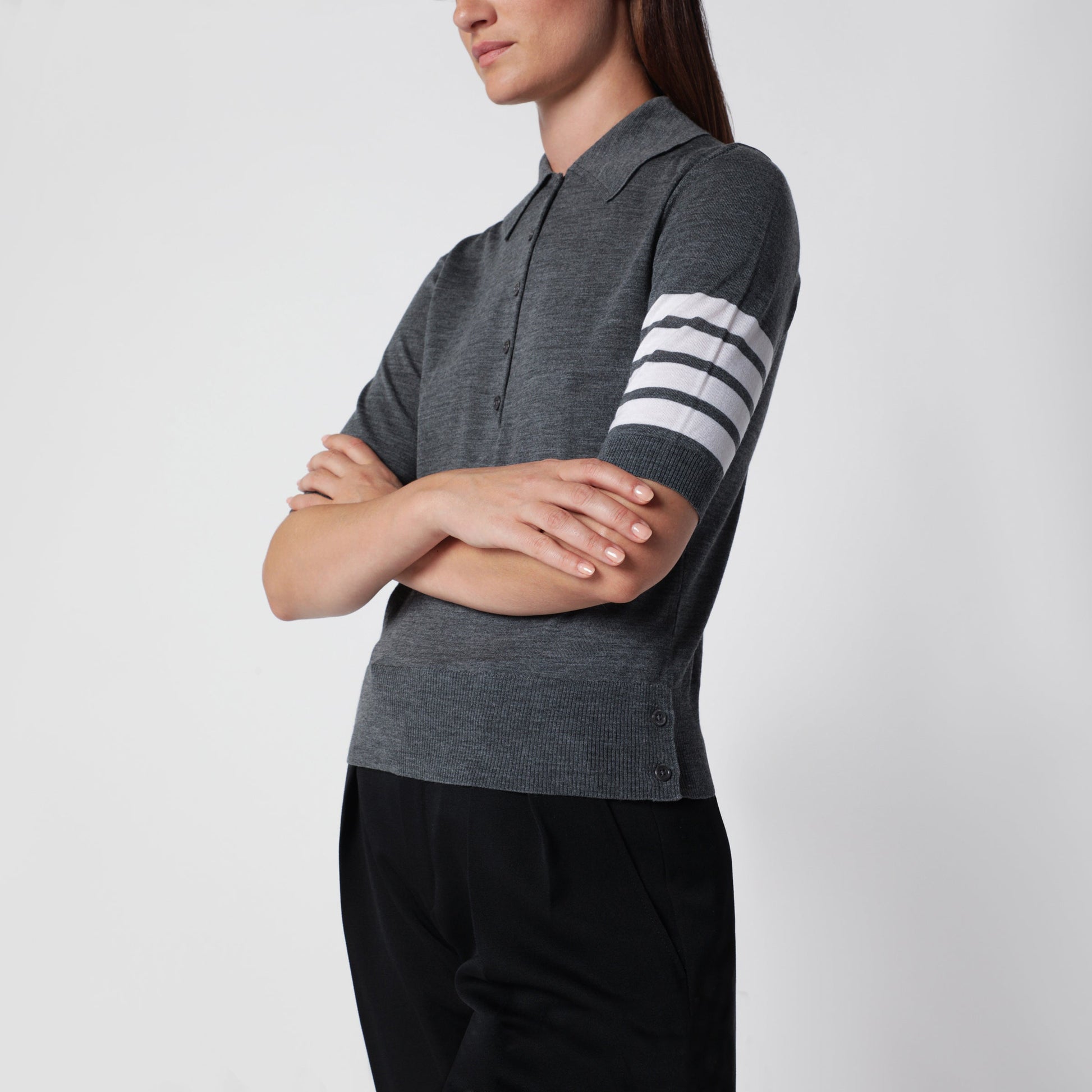 Thom Browne Medium Grey 4-Bar Polo Shirt In Virgin Wool Women THOM BROWNE
