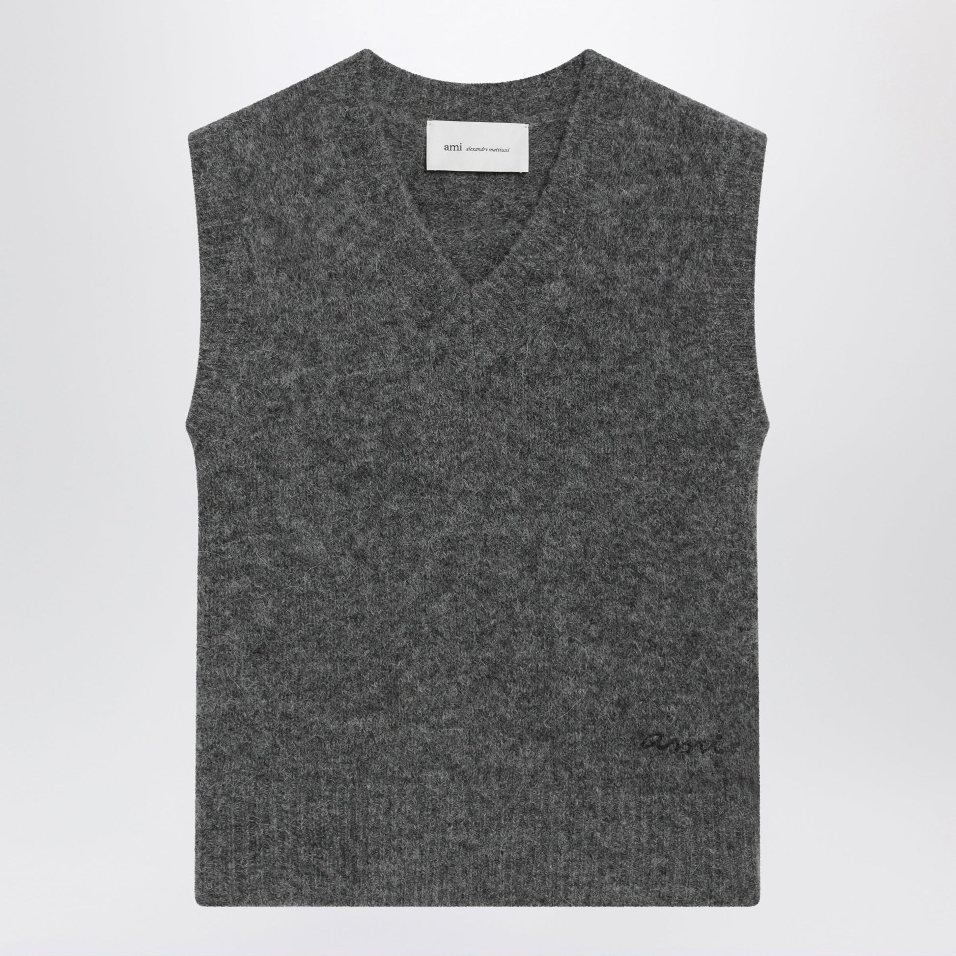 Ami Paris Vest Grey Melange In Alpaca And Wool Blend Women AMI PARIS
