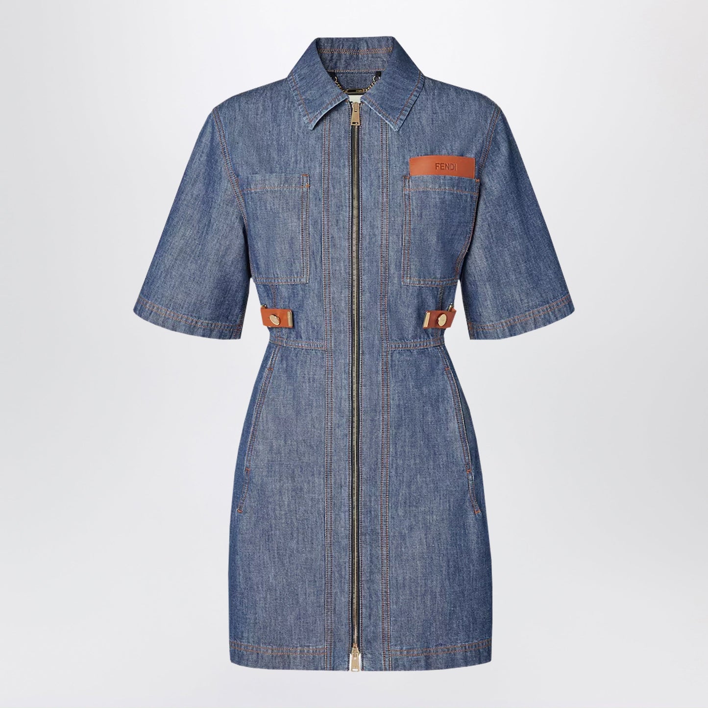 Fendi Navy Blue Chambray Dress Women FENDI