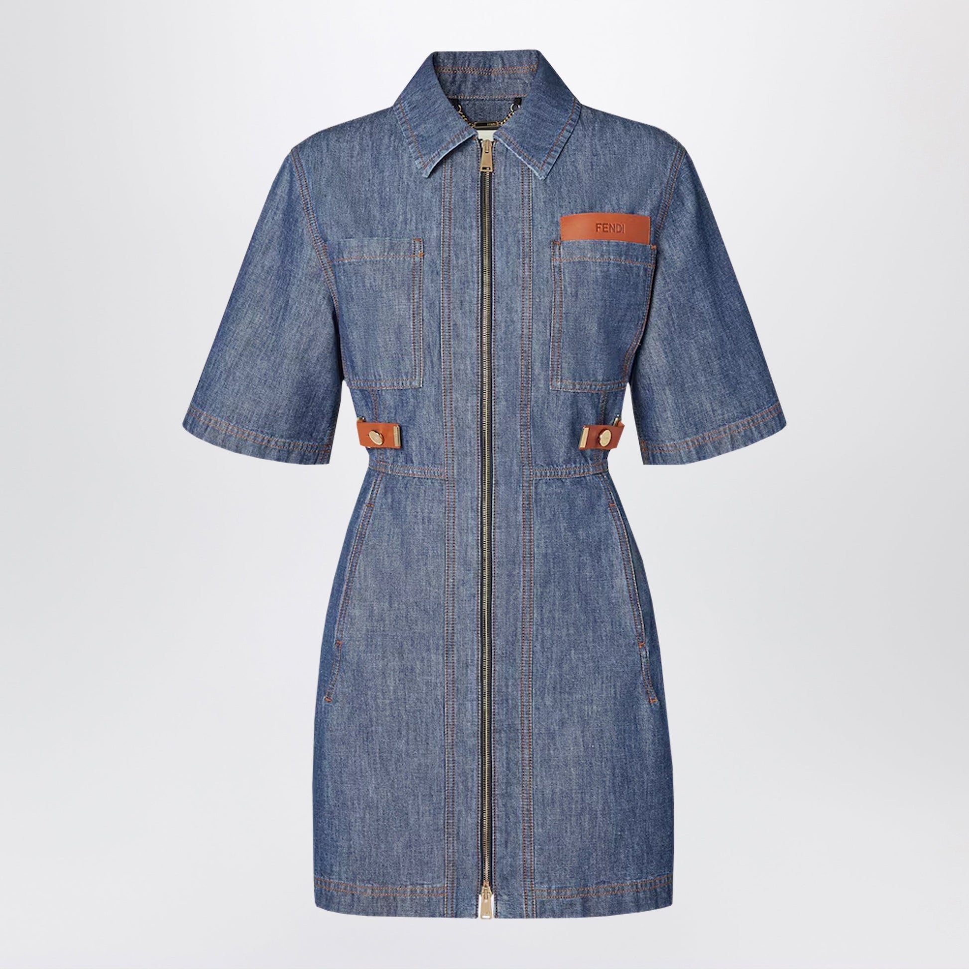 Fendi Navy Blue Chambray Dress Women FENDI
